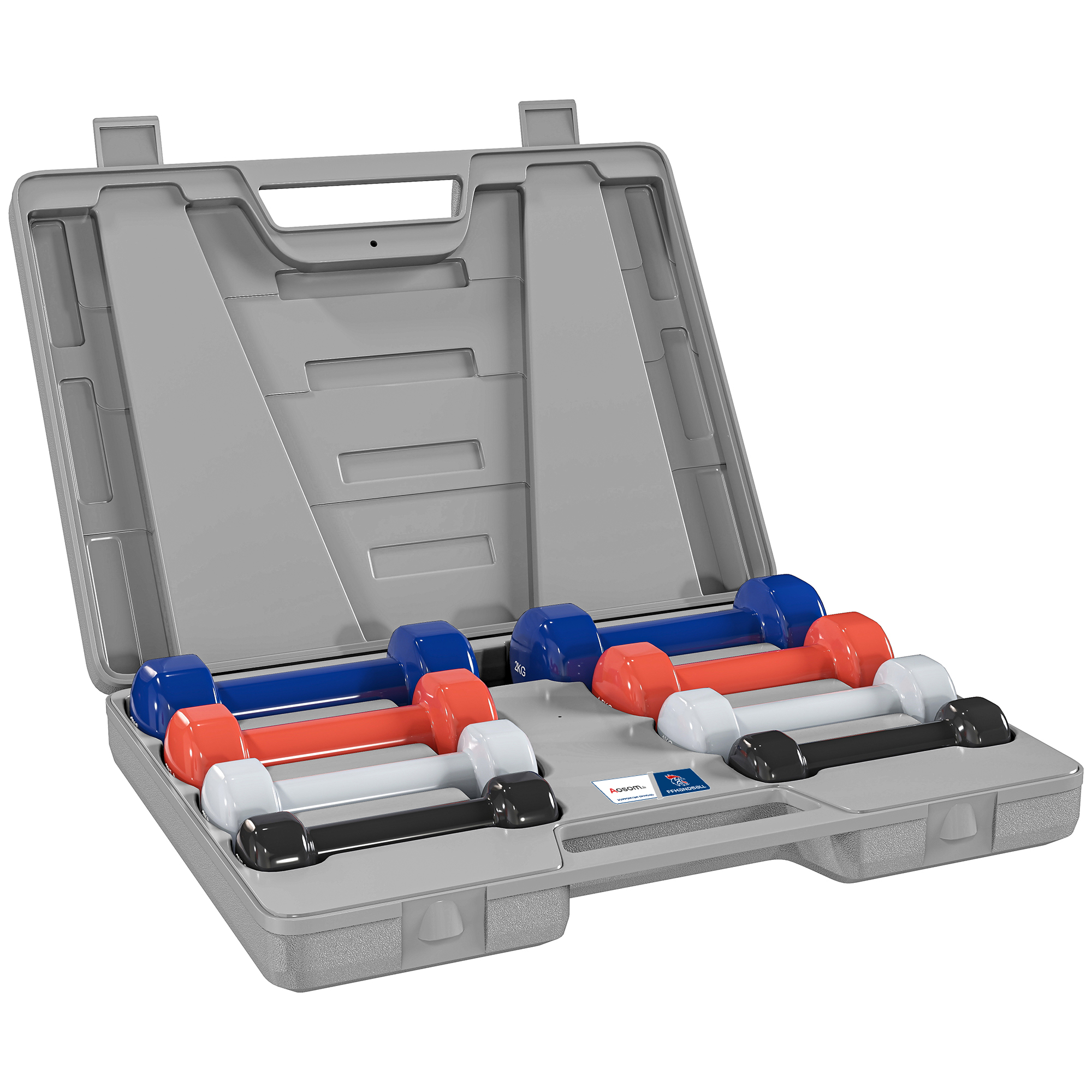 HOMCOM Conjunto de pesas total 10 Kg - Colaboración Aosom.es x FEBalonmano - pares de 0,5/1/1,5/2 Kg con maleta metal PU