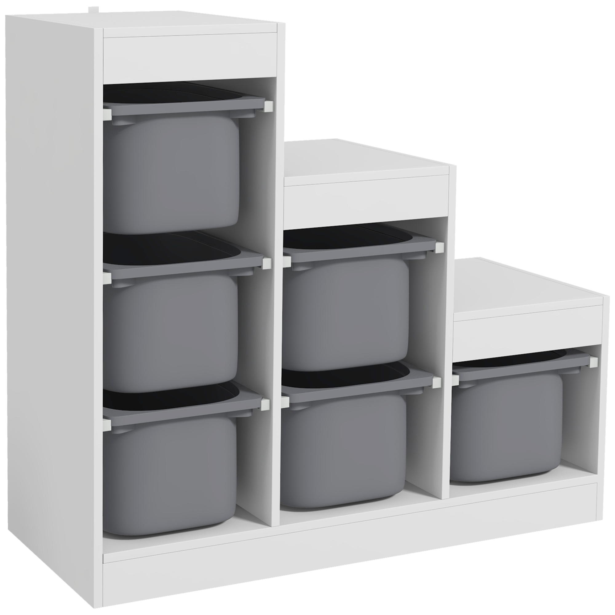AIYAPLAY Mueble de Almacenamiento para Juguetes de Niños con 6 Contenedores Extraíbles, 3 Niveles de Almacenamiento, 96 x 38,5 x 90, gris