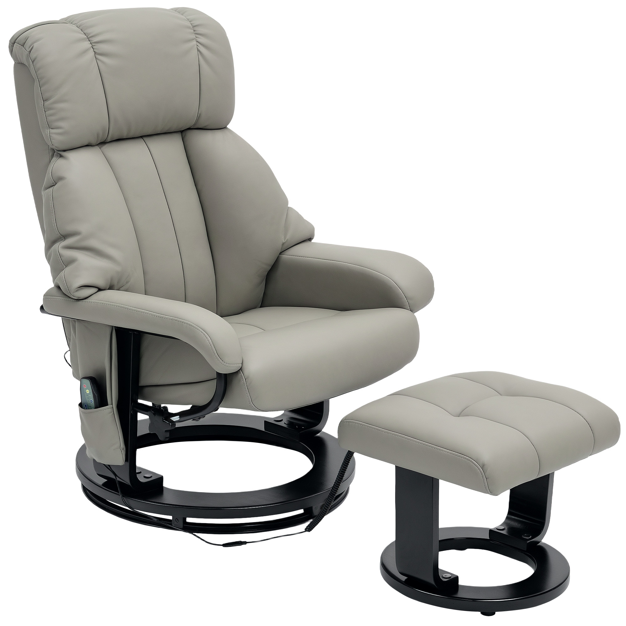 HOMCOM Sillón Relax con Función de Masaje, Sillón de TV con Bolsillo Lateral, Cuero Sintético, Gris