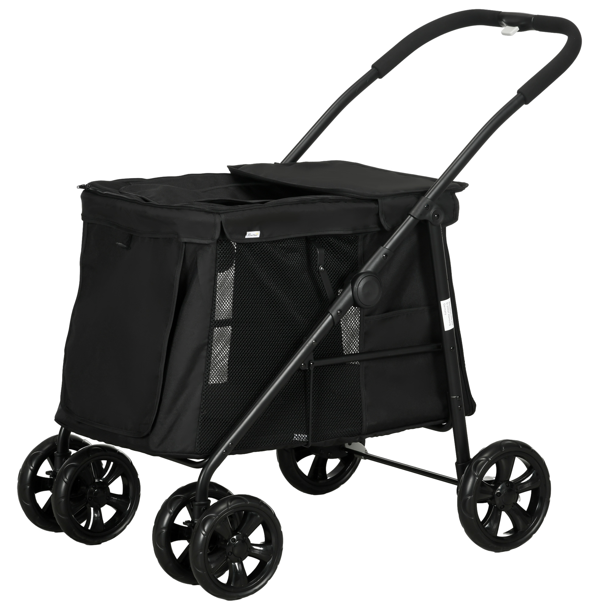 PawHut Carrito para Perros con Cojín, 3 Bolsillos Laterales, Plegable, Carrito para Perros, 102x62x105 cm, Negro | Aosom España