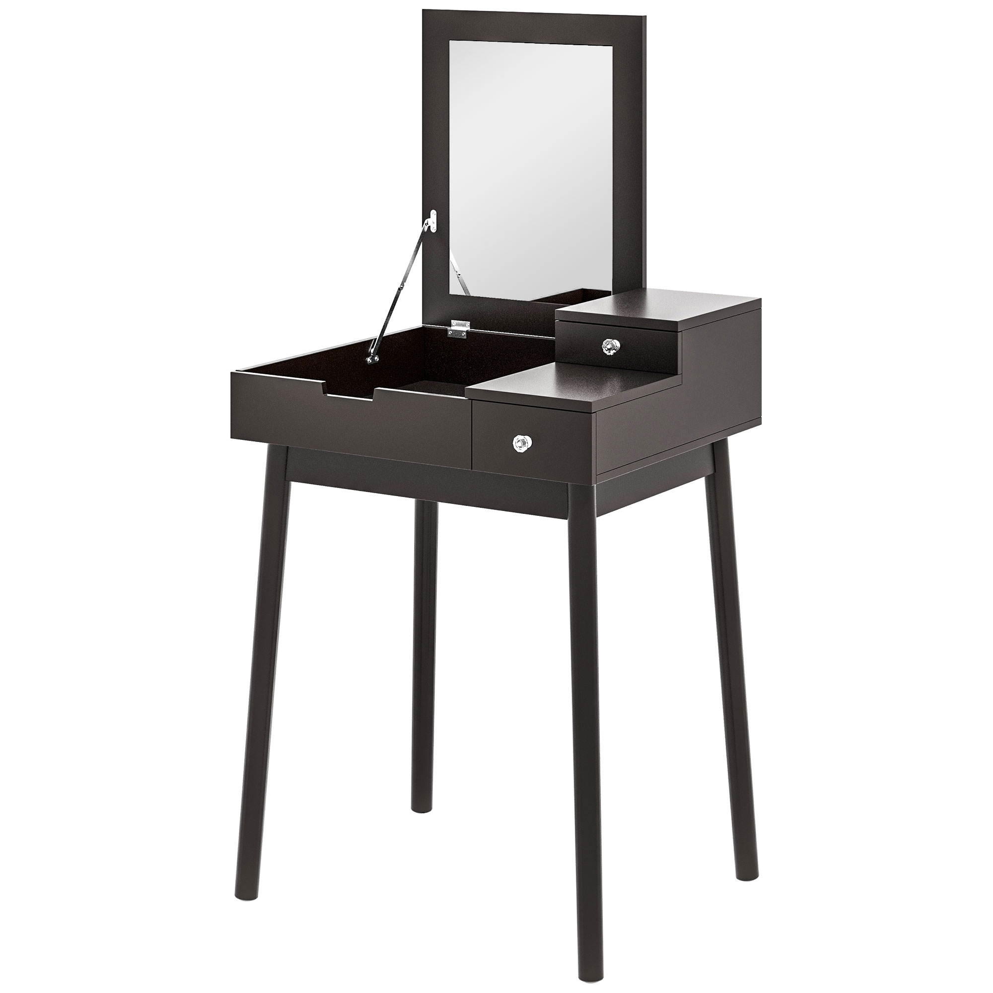HOMCOM Tocador con espejo mesa de maquillaje, 2 cajones, espejo plegable para dormitorio, sala de estar, 60x50x85,5cm, negro