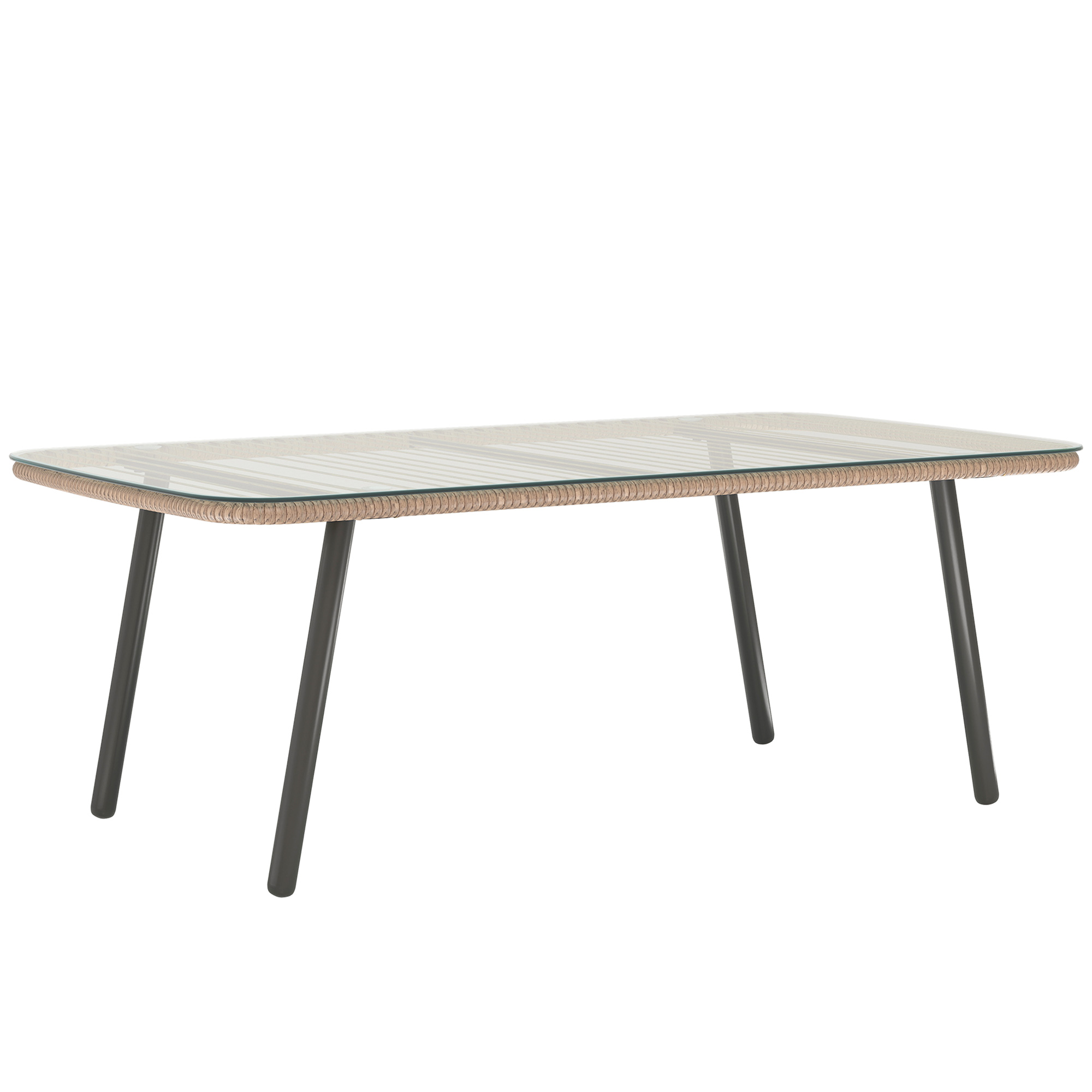 Outsunny Mesa de jardín con tablero de vidrio templado 5 mm, mesa auxiliar para exterior, estructura de acero, efecto madera natural