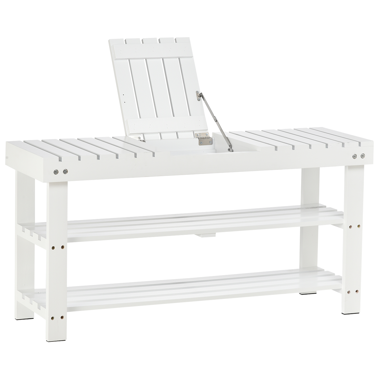 HOMCOM Banco de zapatos de madera de 3 niveles con estante de almacenamiento y compartimento oculto, 90 x 29 x 45 cm, blanco