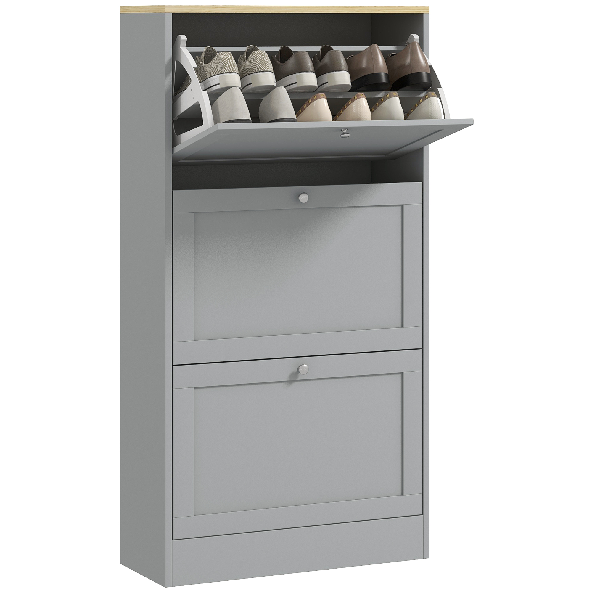 Image of HOMCOM Scarpiera per 18 paia, con 3 cassetti a ribalta e ripiani regolabili, 60x23,5x115cm, Grigio Aosom Italy006
