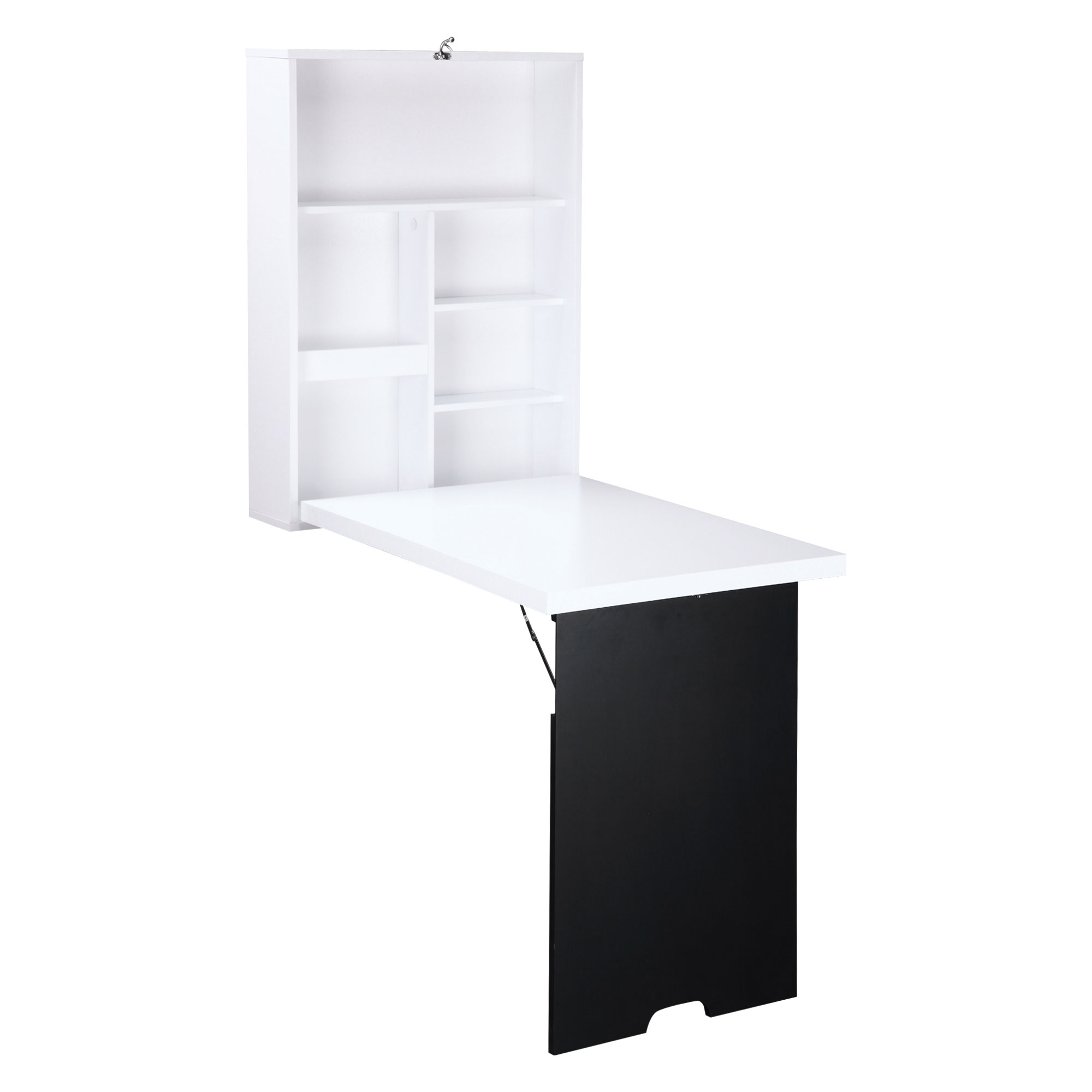 HOMCOM Escritorio de Pared, encimera abatible, 5 compartimentos, 60x94,5x147cm, Negro/Blanco