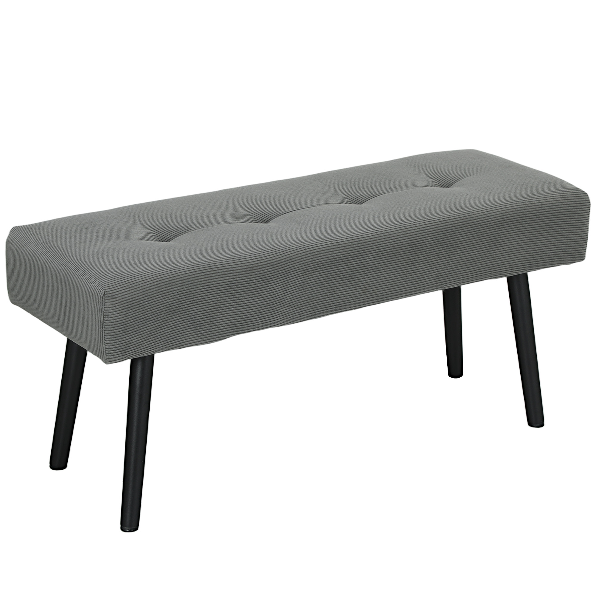 HOMCOM Banco banqueta al pie de la cama acolchado en terciopelo acanalado y patas de acero negro carga 220 Kg 100 x 36 x 45 cm gris