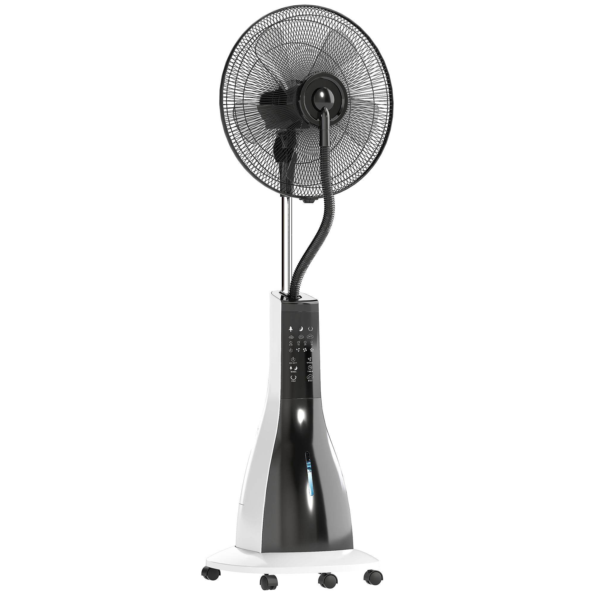 HOMCOM Ventilador con Función de Niebla, Giratorio 75 Grados, 3 Velocidades, 3 Modos, Tanque de 3 Litros, Negro+Blanco