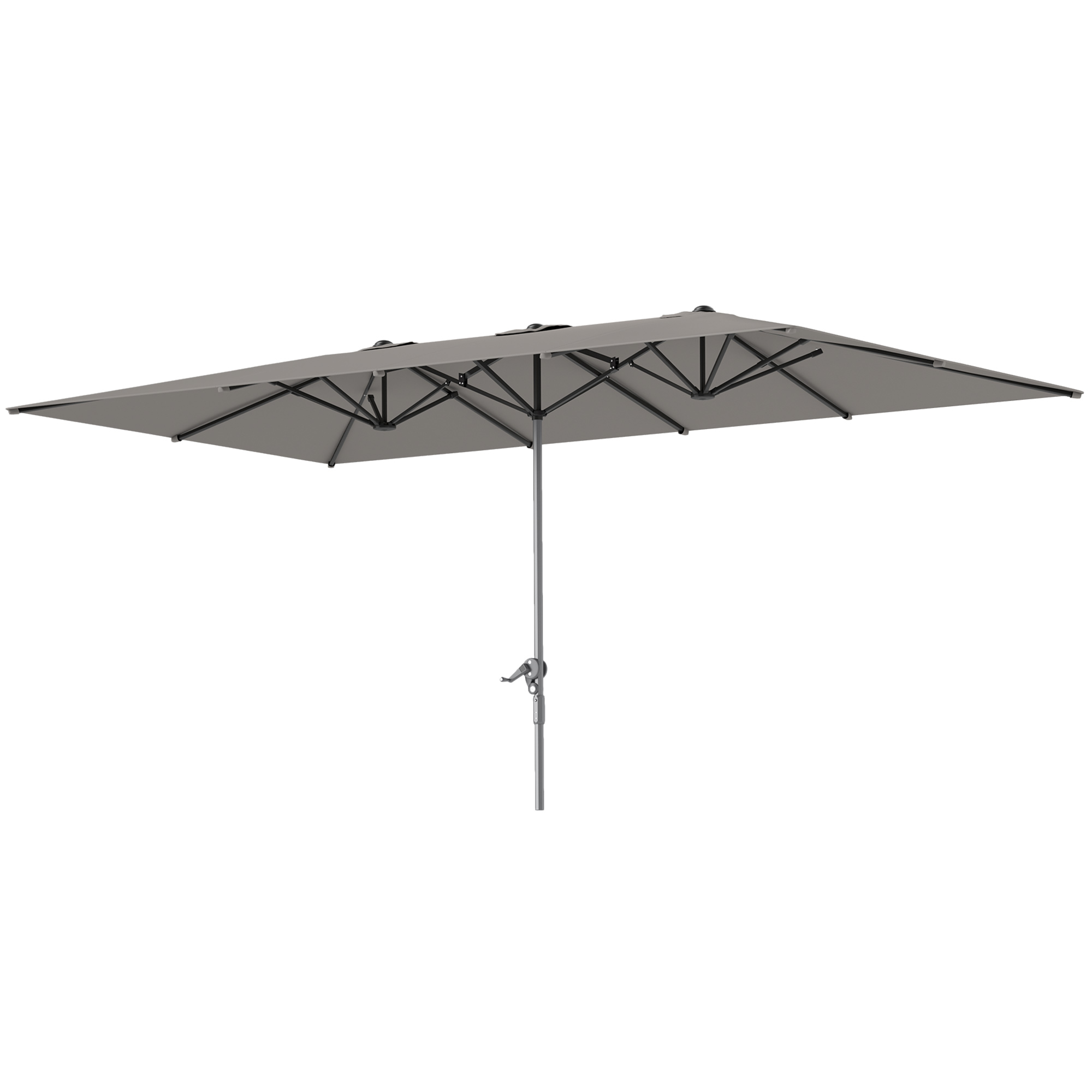 Outsunny Parasol de jardín exterior, parasol doble rectangular 451x264 cm con manivela tela poliéster 200g/m² Gris oscuro