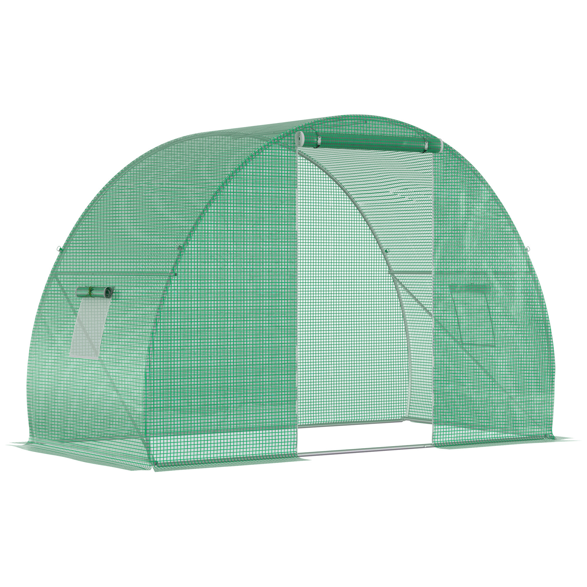 Outsunny Invernadero de Jardín Túnel invernadero de invierno Superficie Suelo 4,5 m² dim. 3L x 1,5l x 2H m estructura Tubular reforzada Puerta con cremallera 2 ventanas enrollables Verde