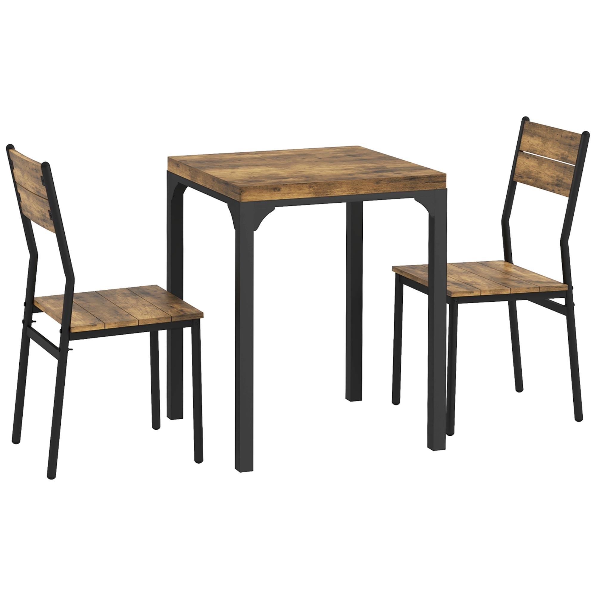 HOMCOM 3-piezas Grupo de Comedor, Set de Mesa de Comedor, 1 Mesa, 2 Sillas, MDF+Metal, Marrón