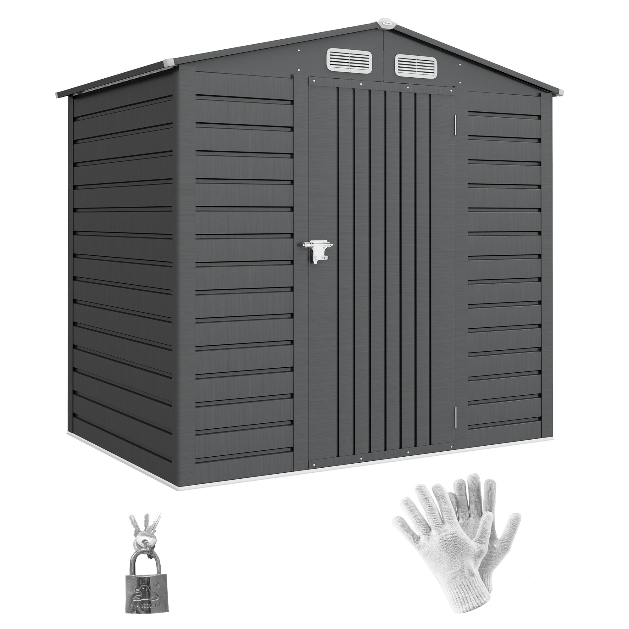 Outsunny Cobertizo de Jardín 2,27 m² guantes incluidos puerta con cerradura ventilaciones acero galvanizado 190 x 131 x 188 cm gris