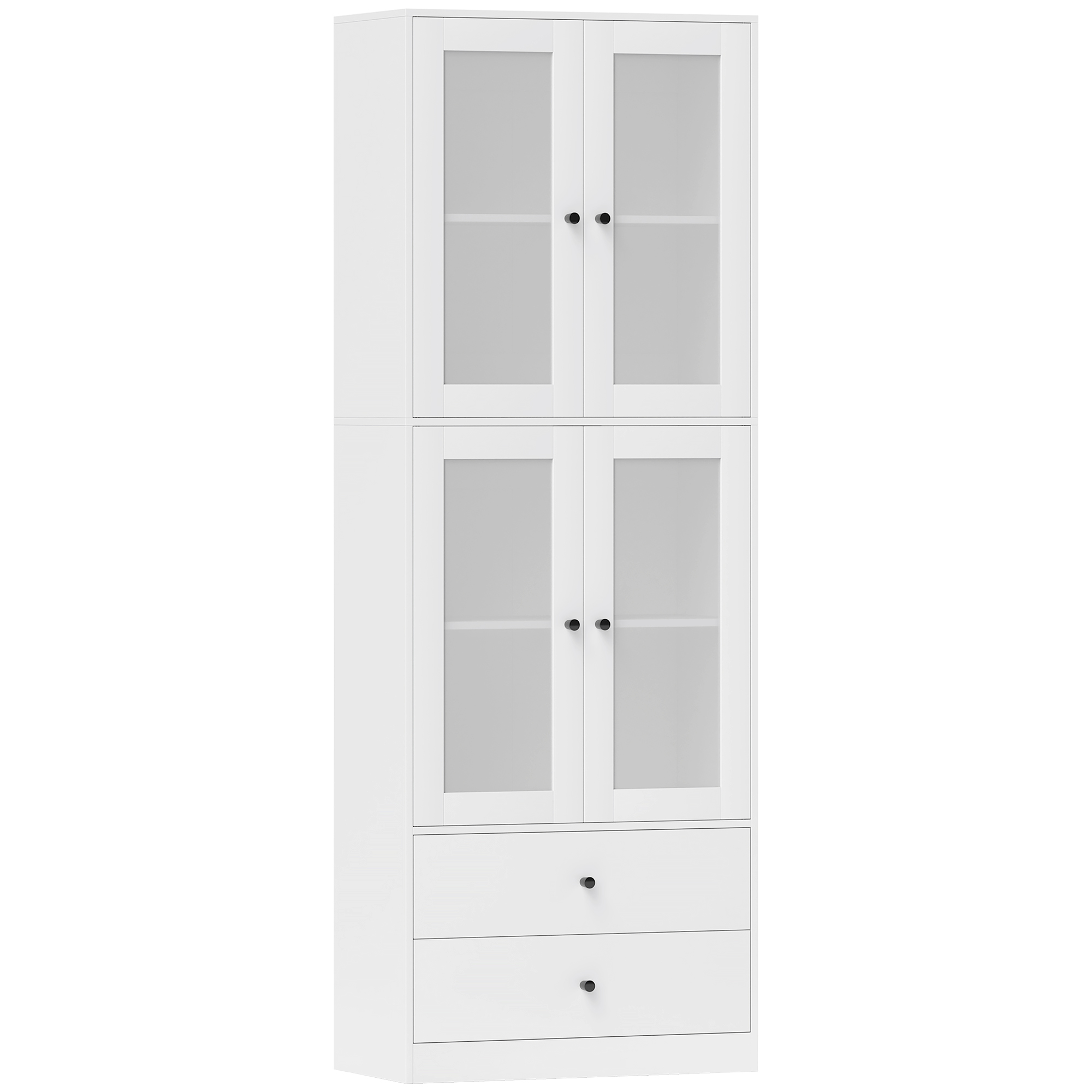 HOMCOM Armario de Cocina con Cajones y Puertas de Cristal, Superficie de Melamina, Blanco