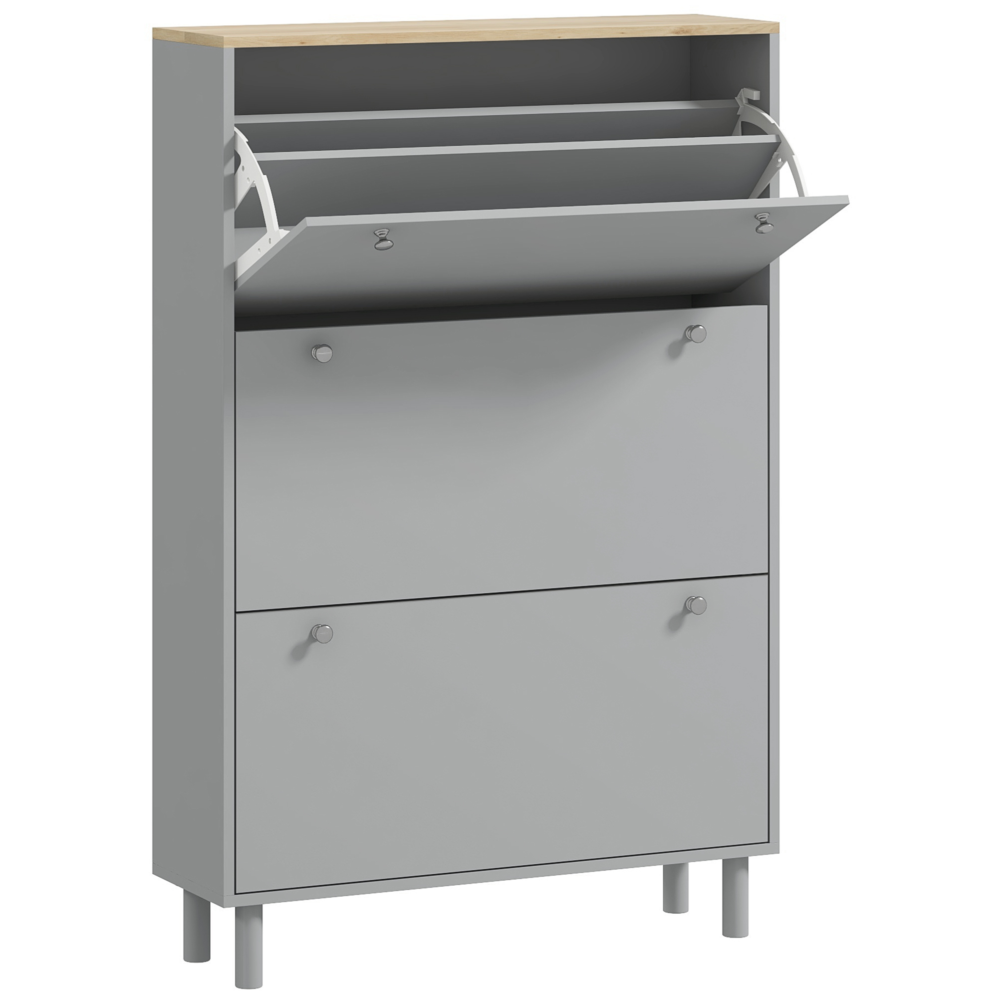 HOMCOM Mueble para zapatos 24 pares con 3 cajones abatibles y estantes ajustables, 80x23,5x121cm, gris