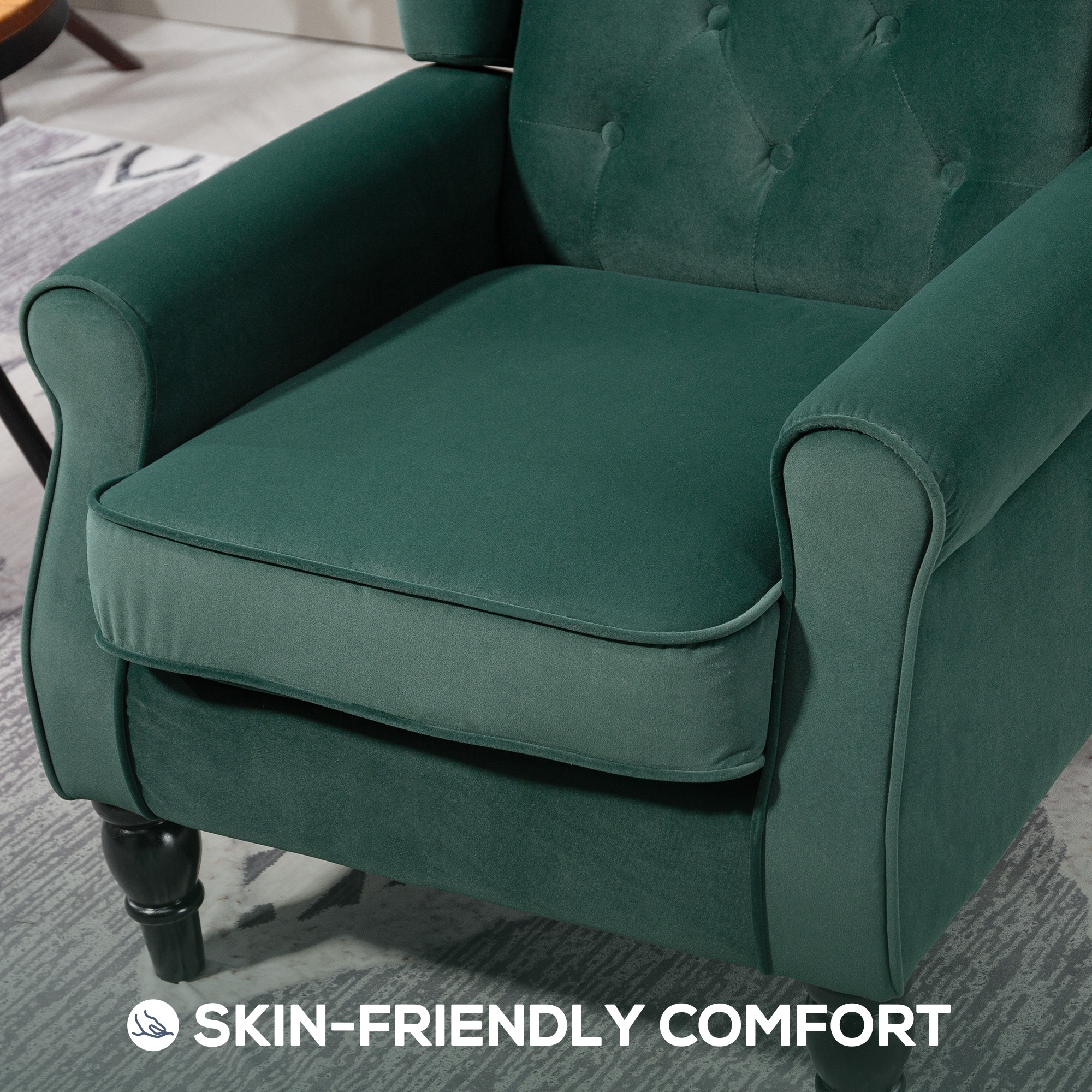 HOMCOM Wingback Accent Chair, Retro Upholstered Button Tufted Occasional Chair for Living Room and Bedroom, Green 6