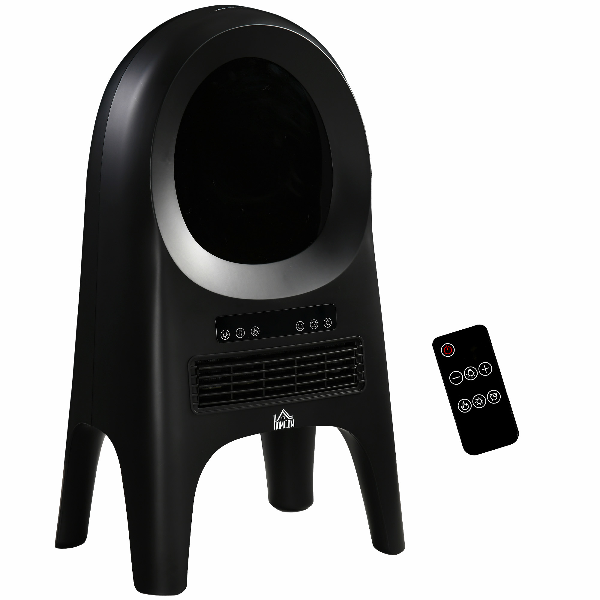 HOMCOM Calefacción Eléctrica, 3 Modos, 10-49° C, con Control Remoto, Llamas LED, Independiente, Negro, 33,7 x 25,5 x 60,4cm