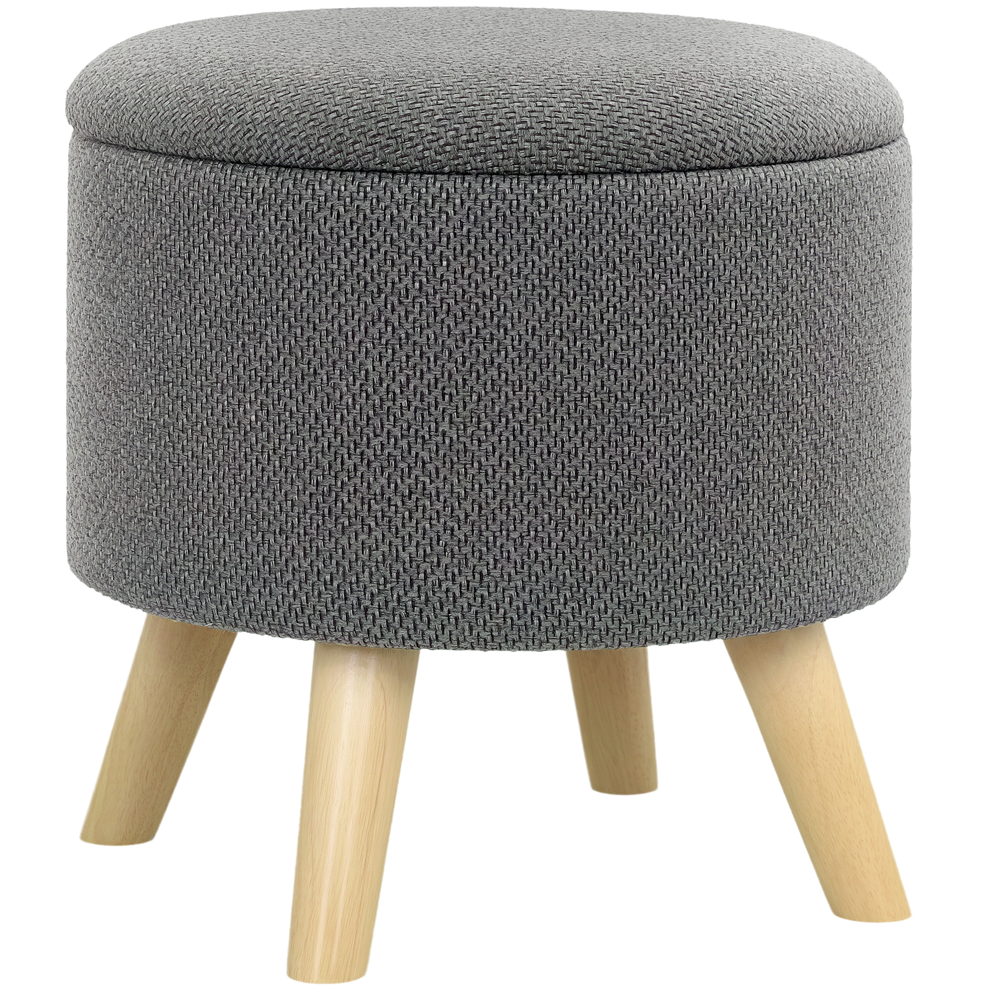 HOMCOM Pouf redondo reposapiés taburete con almacenamiento oculto patas de madera diseño moderno gris