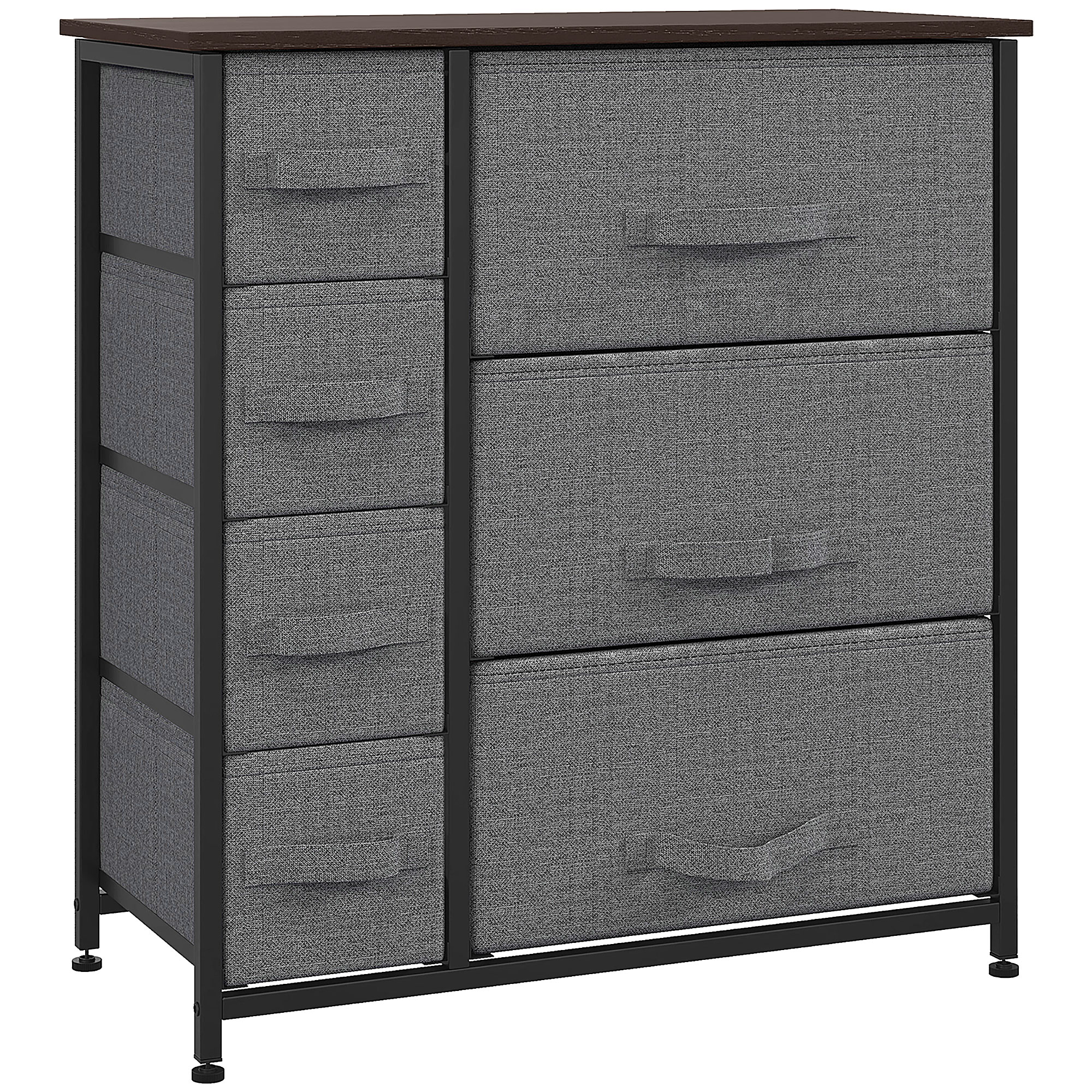 HOMCOM Cómoda 7 cajones de tela, chifonier, mueble de almacenamiento moderno, marco de acero, cómoda dormitorio, sala de estar, entrada, 63,5 x 30 x 71 cm, gris oscuro