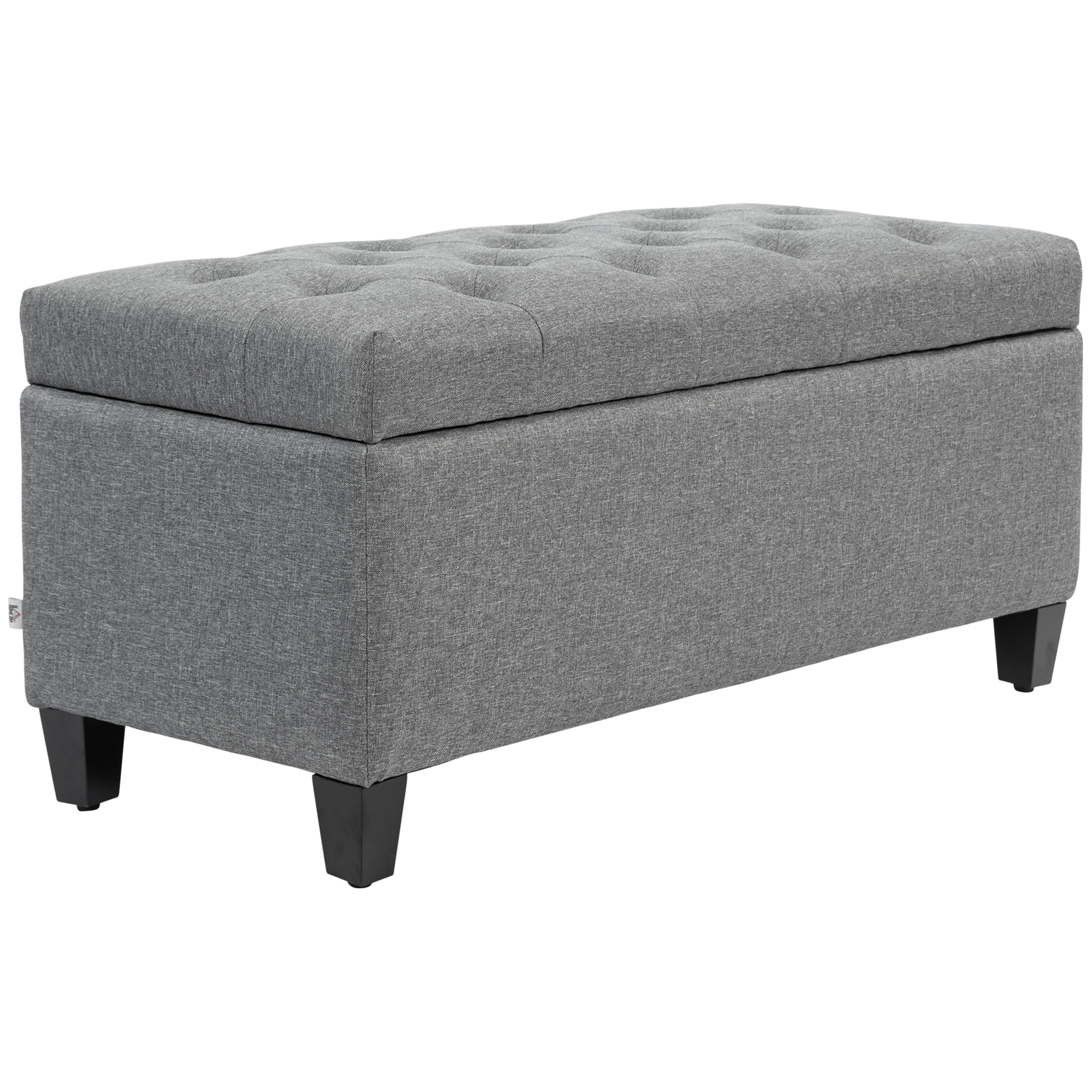 HOMCOM Banco de Cama, Banco Acolchado con Espacio de Almacenamiento, Poliéster tipo Lino, Madera de Caucho, 100 x 40 x 44 cm, Gris Claro