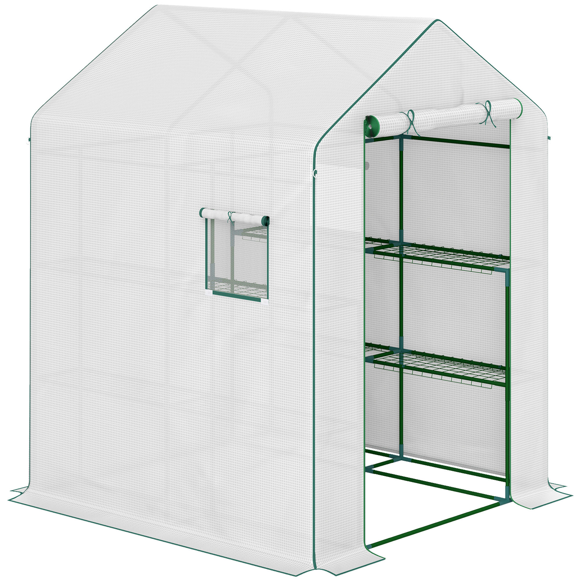 Outsunny Invernadero de jardín con 1 puerta 2 ventanas estantes 3 niveles para Verduras Plantas Flores Cubierta PE 140 x 143 x 190 cm blanco