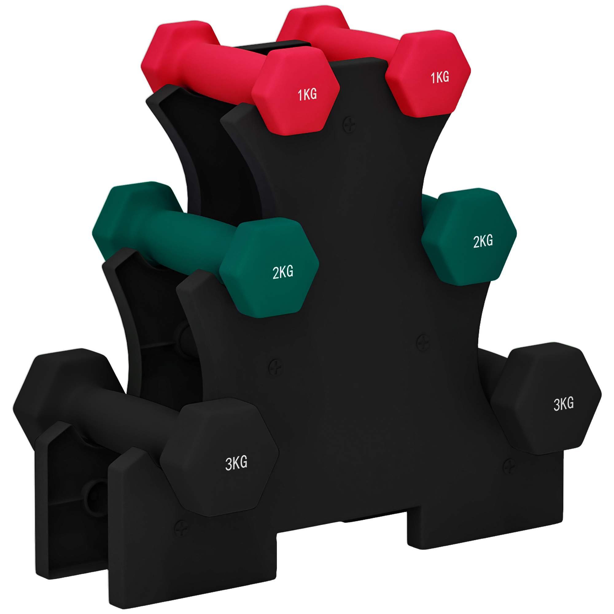 SPORTNOW Juego de pesas hexagonales con soporte de pesas, para musculación, 2 x 1 kg, 2 x 2 kg, 2 x 3 kg