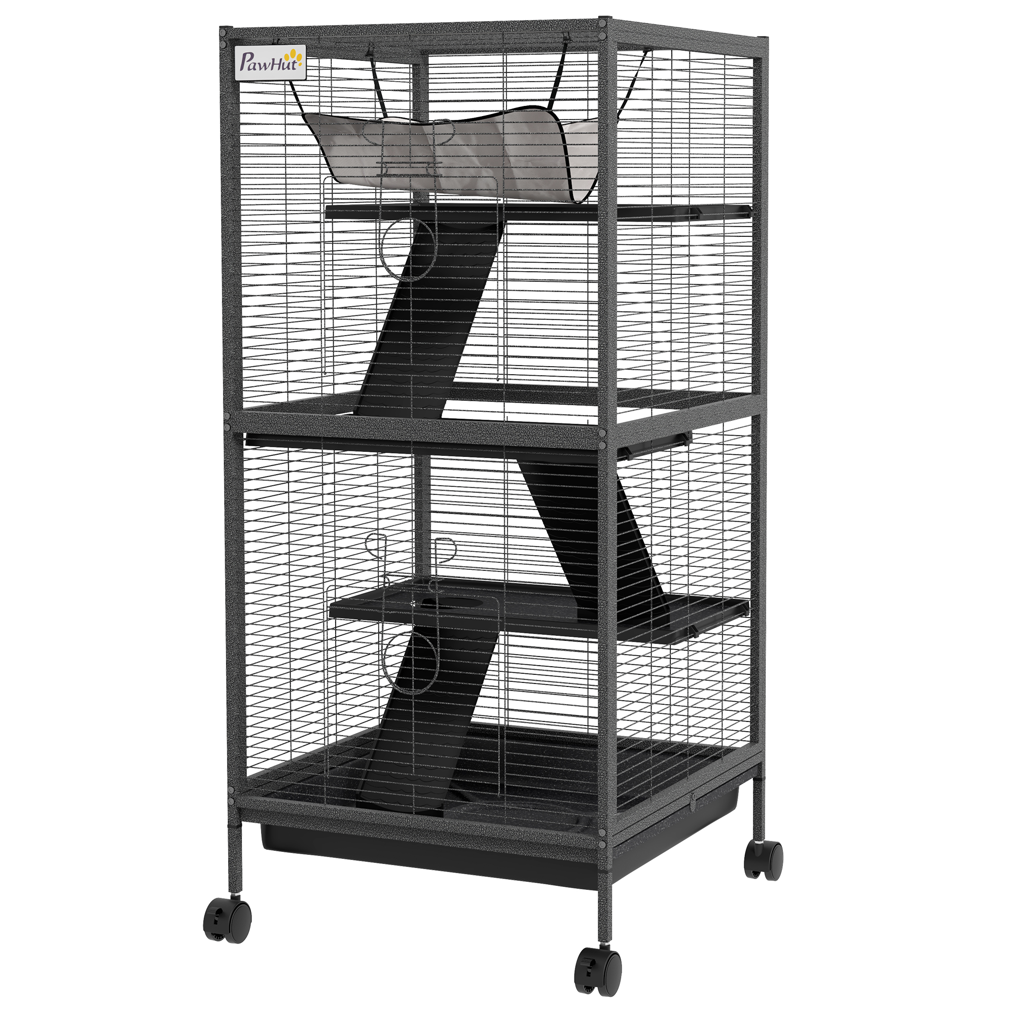 Meilleurs prix pour PawHut Cage pour Cochons d'Inde et Chinchillas en Acier avec 3 Niveaux, Roues et Plateau Amovible, Gris