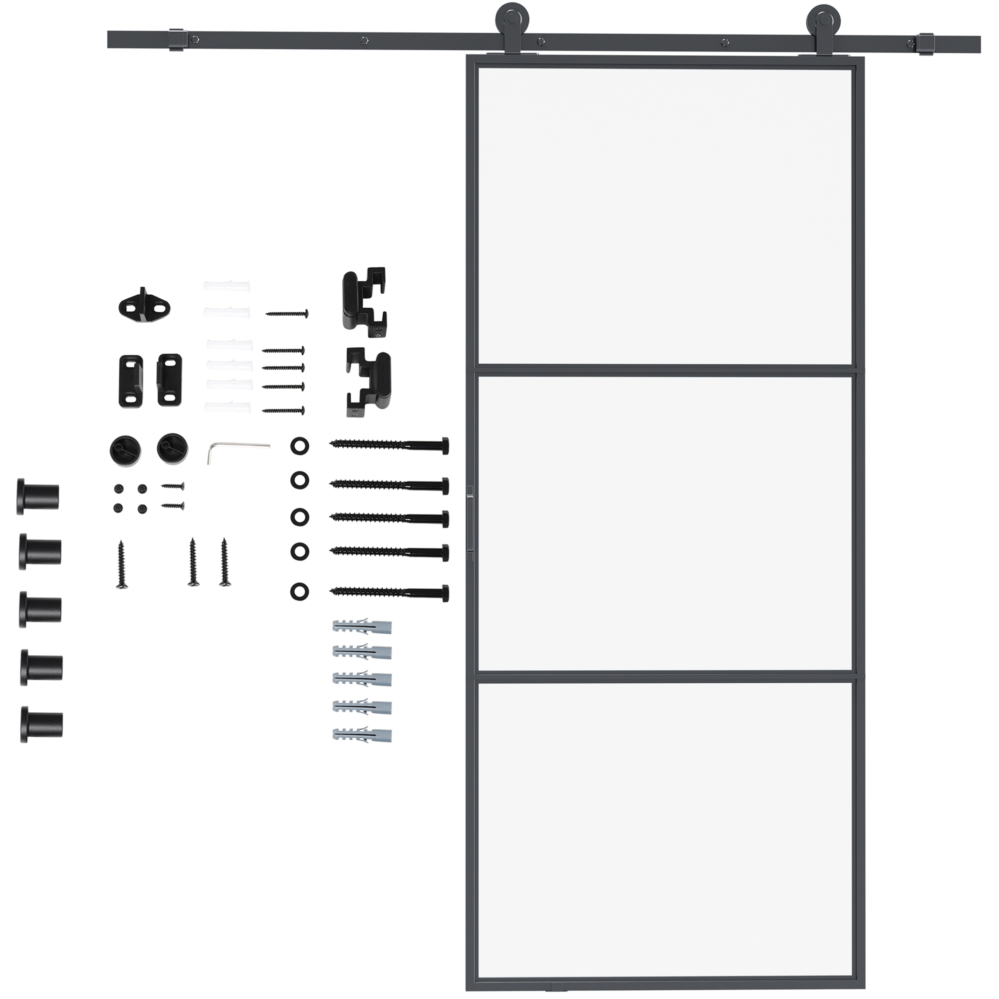 HOMCOM 200CM Quincaillerie porte coulissante, rail porte coulissante de 100 cm de large, épaisseur 35-45 mm, charge 100 kg