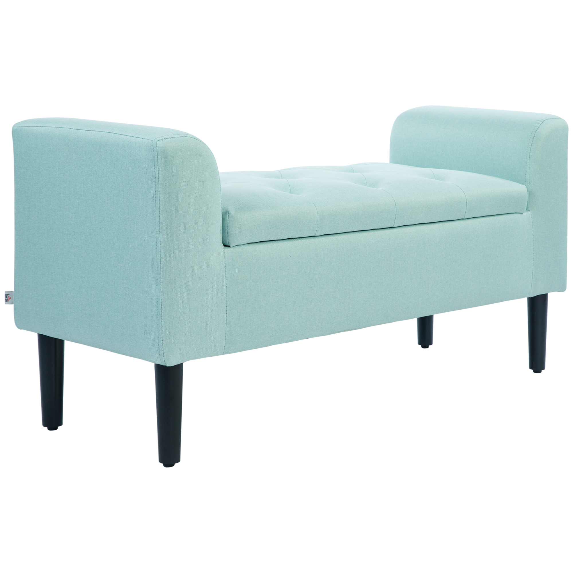 HOMCOM Banqueta con almacenamiento, Banco acolchado, capacidad de carga de 130 kg, aspecto de lino, madera de caucho, 116 x 44 x 58 cm, Verde