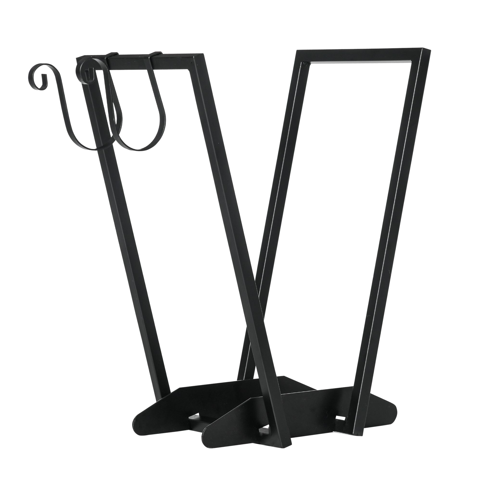 Outsunny Soporte para leña porta leña en acero con 2 ganchos y estante inferior para interior y exterior 45 x 32 x 58 cm negro