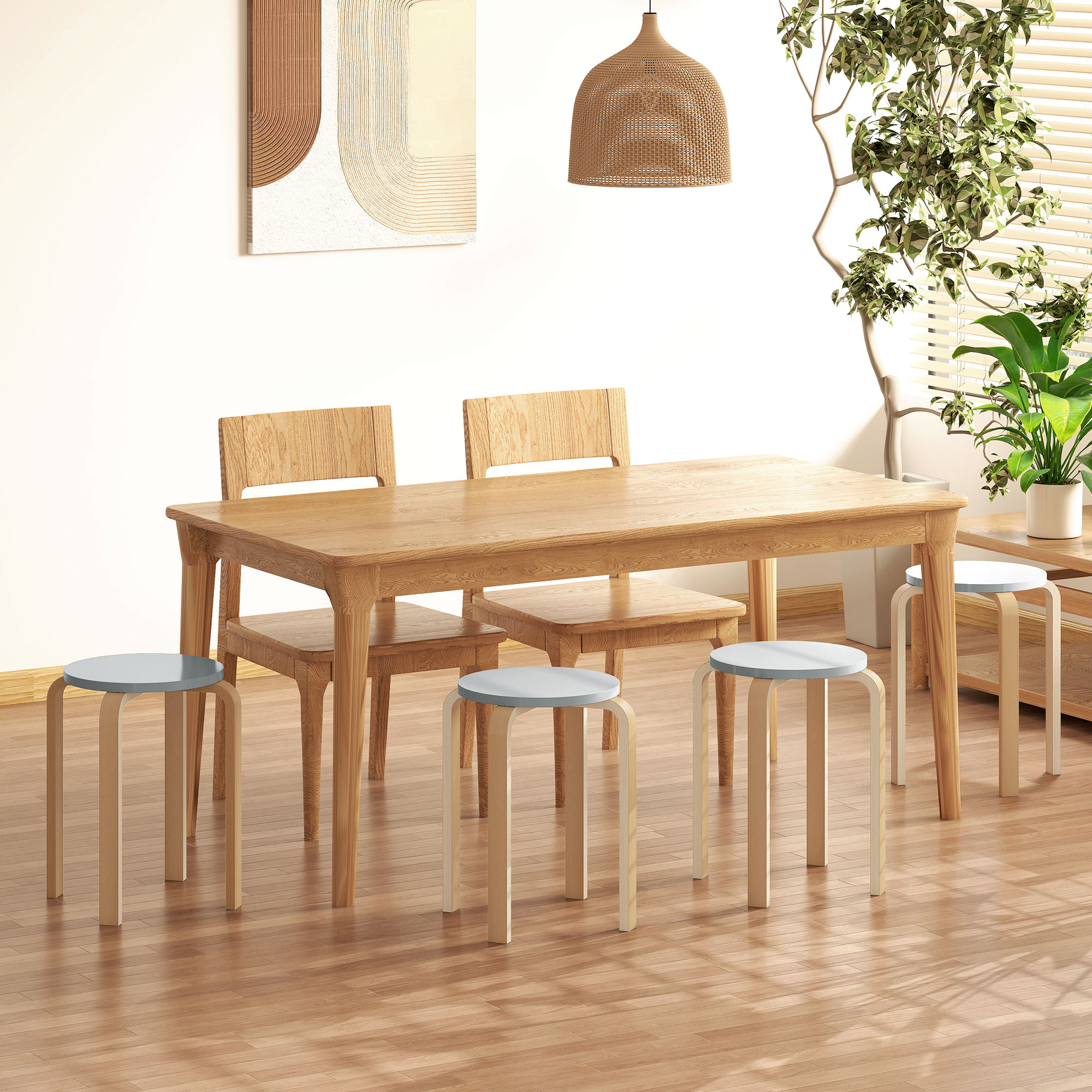 HOMCOM Set 4 Stapelbare Runde Hocker, Moderner Holzhocker mit rutschfester günstig online kaufen