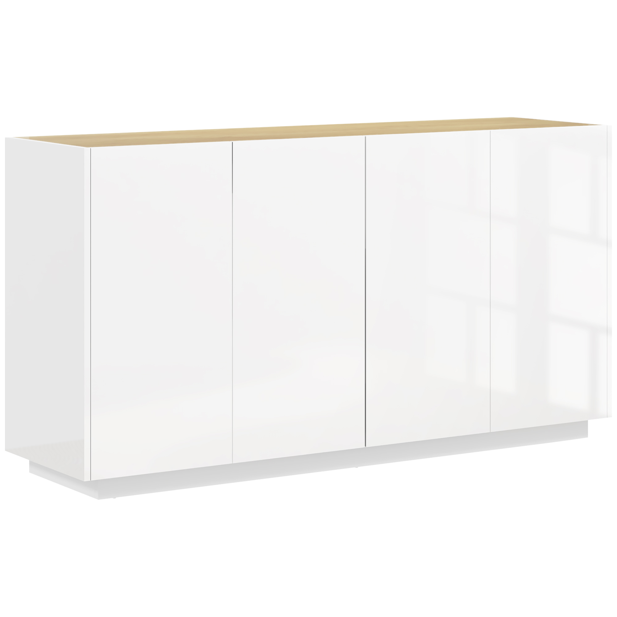HOMCOM Buffet sala de estar buffet cocina 4 puertas de cierre suave y estantes ajustables 140l x 40An x 75Al cm blanco lacado