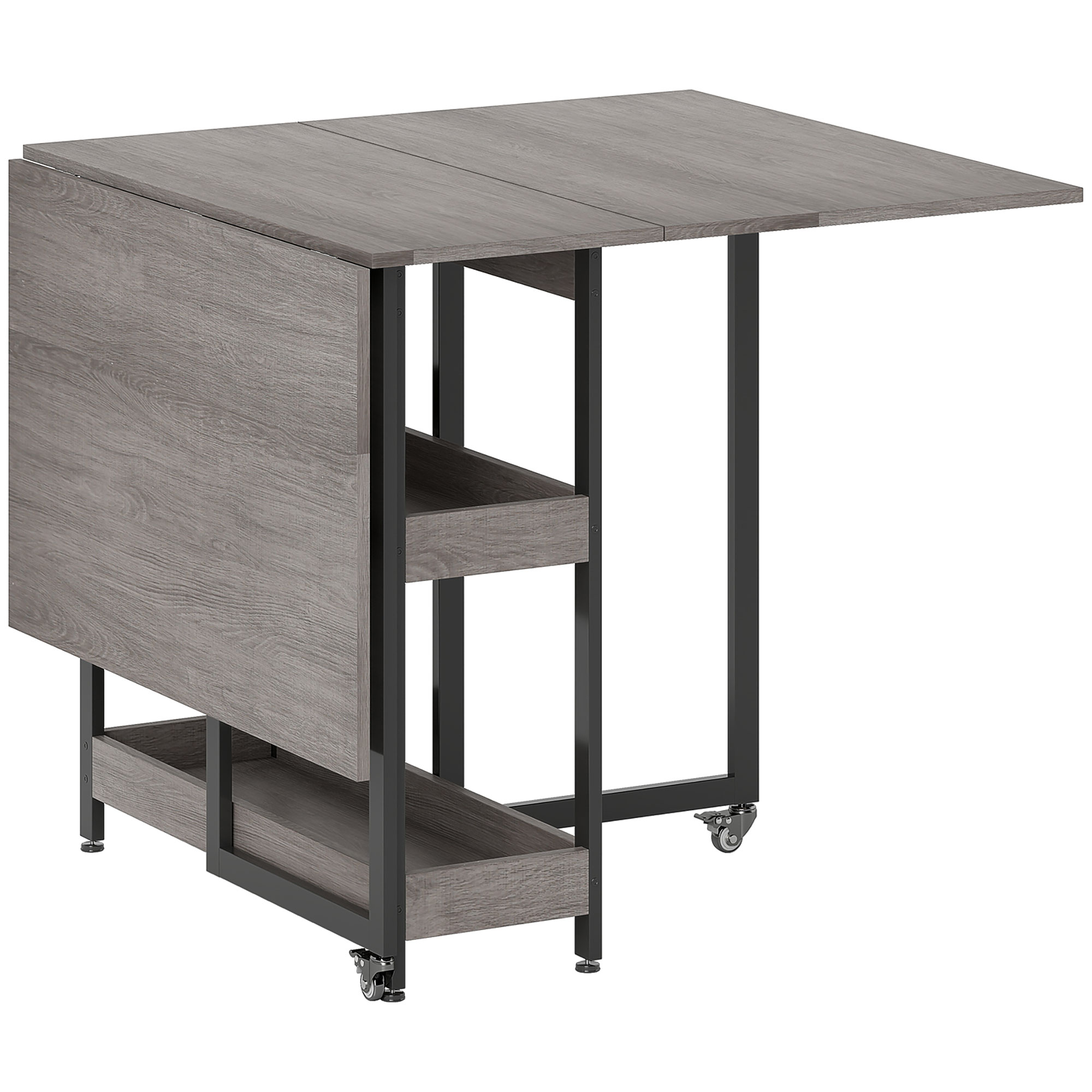 HOMCOM Mesa de Comedor Plegable en Diseño Industrial, para hasta 4 personas, estantes abiertos, flexible, metal, tablero de partículas