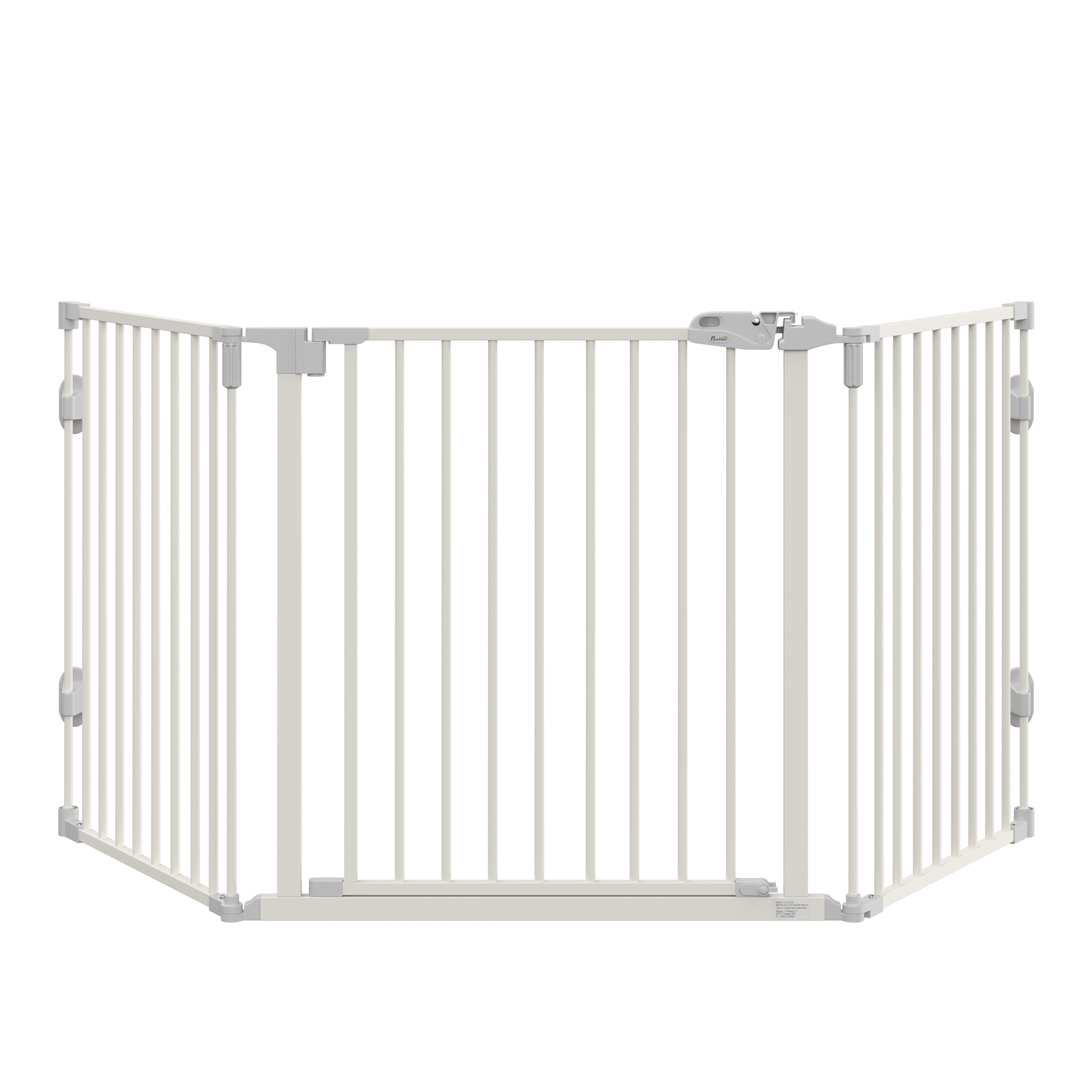 PawHut Puerta de Seguridad para Perros Barrera Protectora para Mascotas Ajustable Plegable Reja con Puerta de Cierre Automático 3 Paneles para Chimenea Montaje en Pared/Independiente Blanco 202,5 x 76 cm