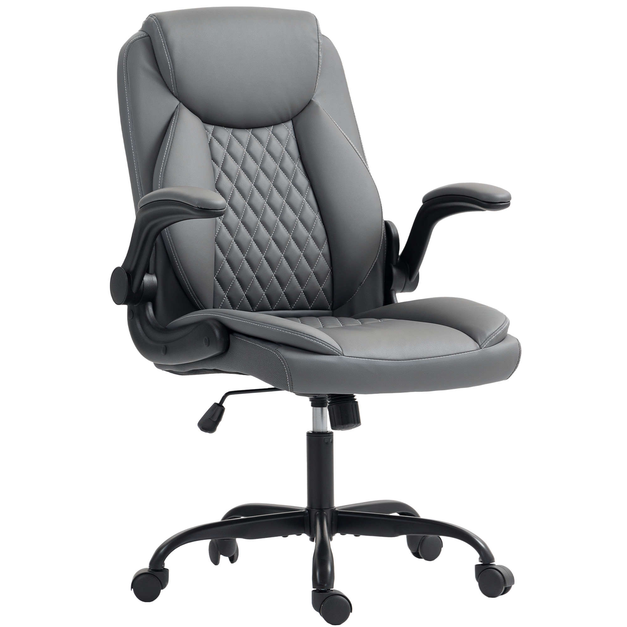 HOMCOM Silla de oficina, silla de escritorio ergonómica con reposabrazos abatibles, altura ajustable, función de balanceo, Gris