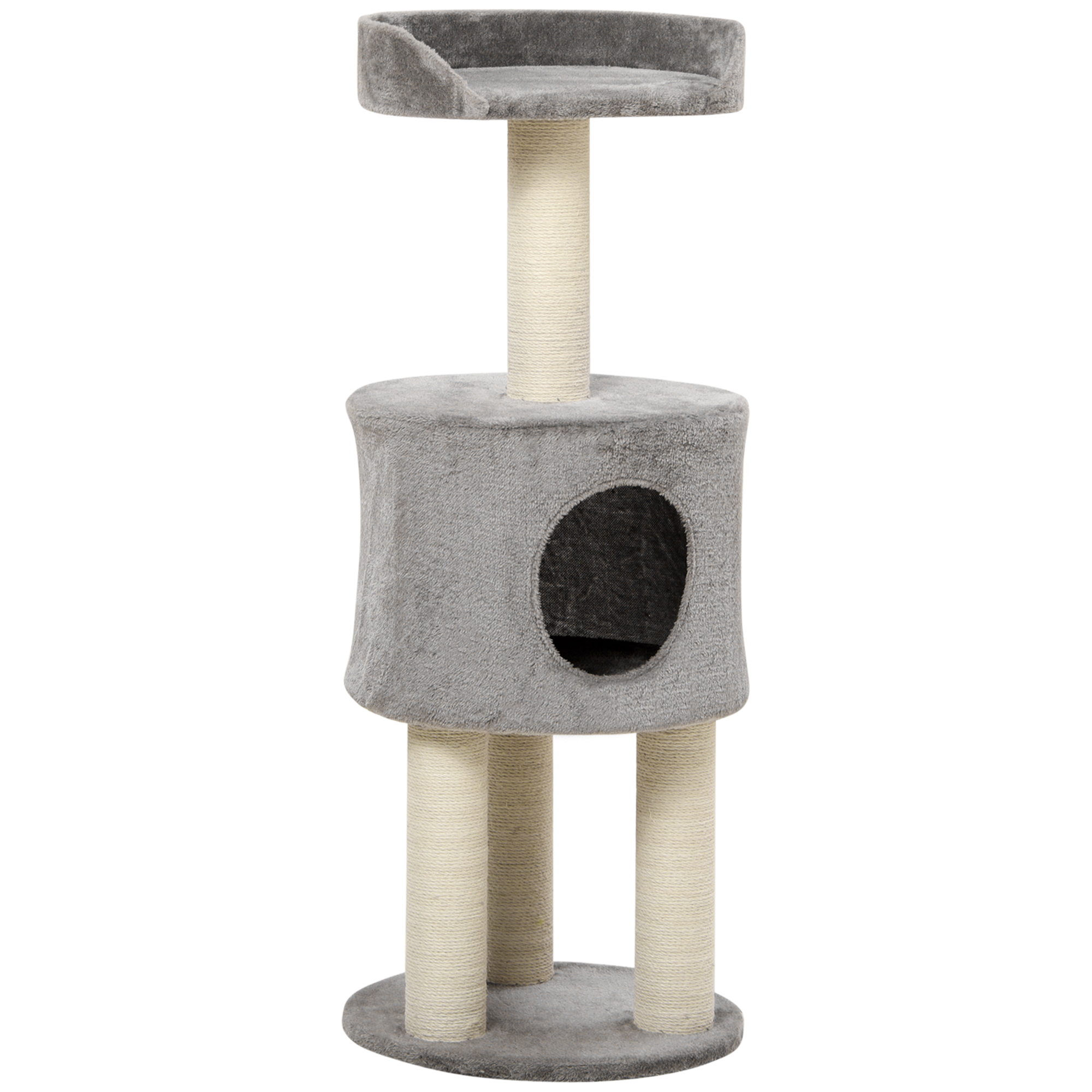 PawHut Árbol rascador para gatos con sisal natural, altura 103 cm, cueva y plataforma de peluche en gris