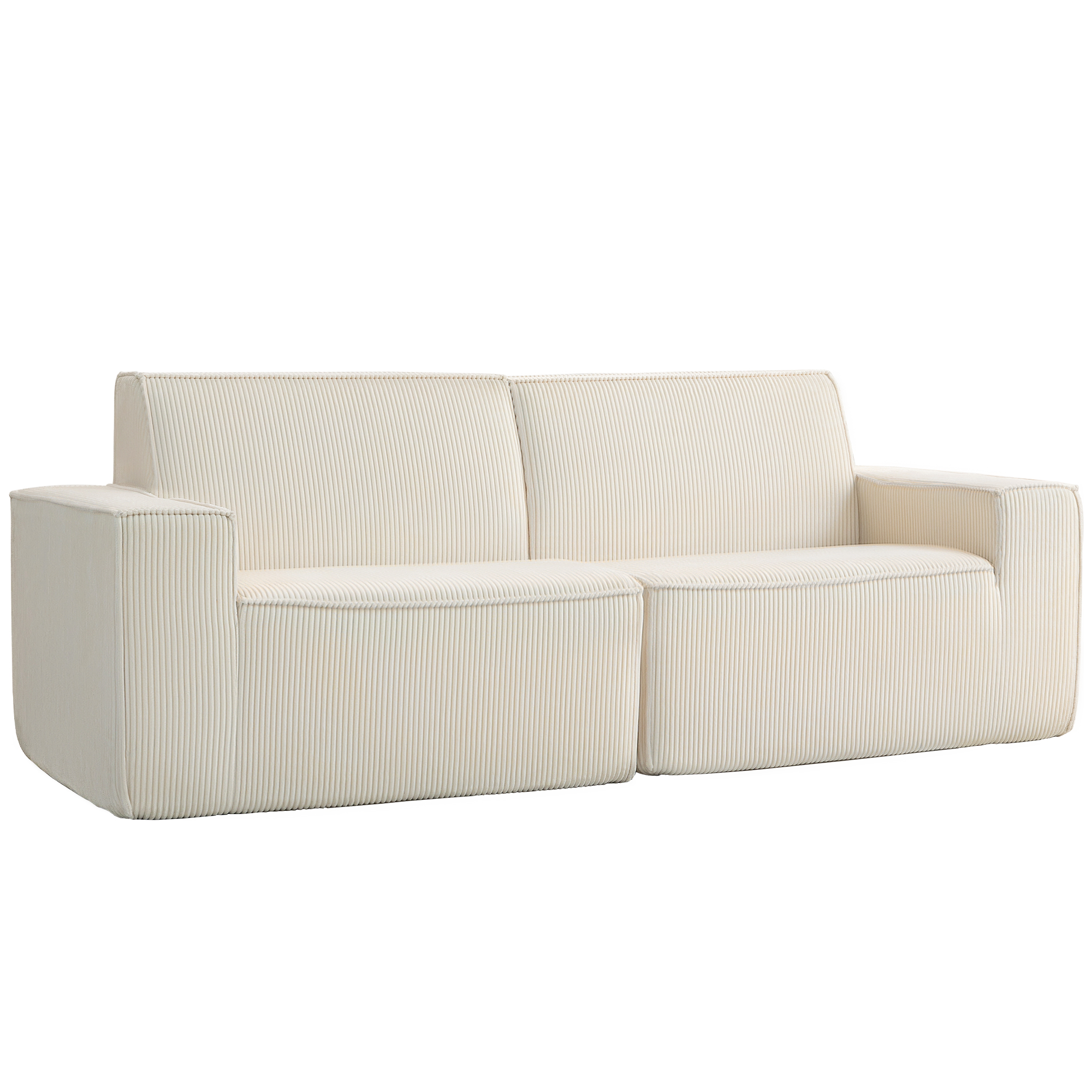 HOMCOM Sofá 3 Plazas de Terciopelo Acanalado 230 cm, Sofá Moderno, sin Necesidad de Montaje, Beige