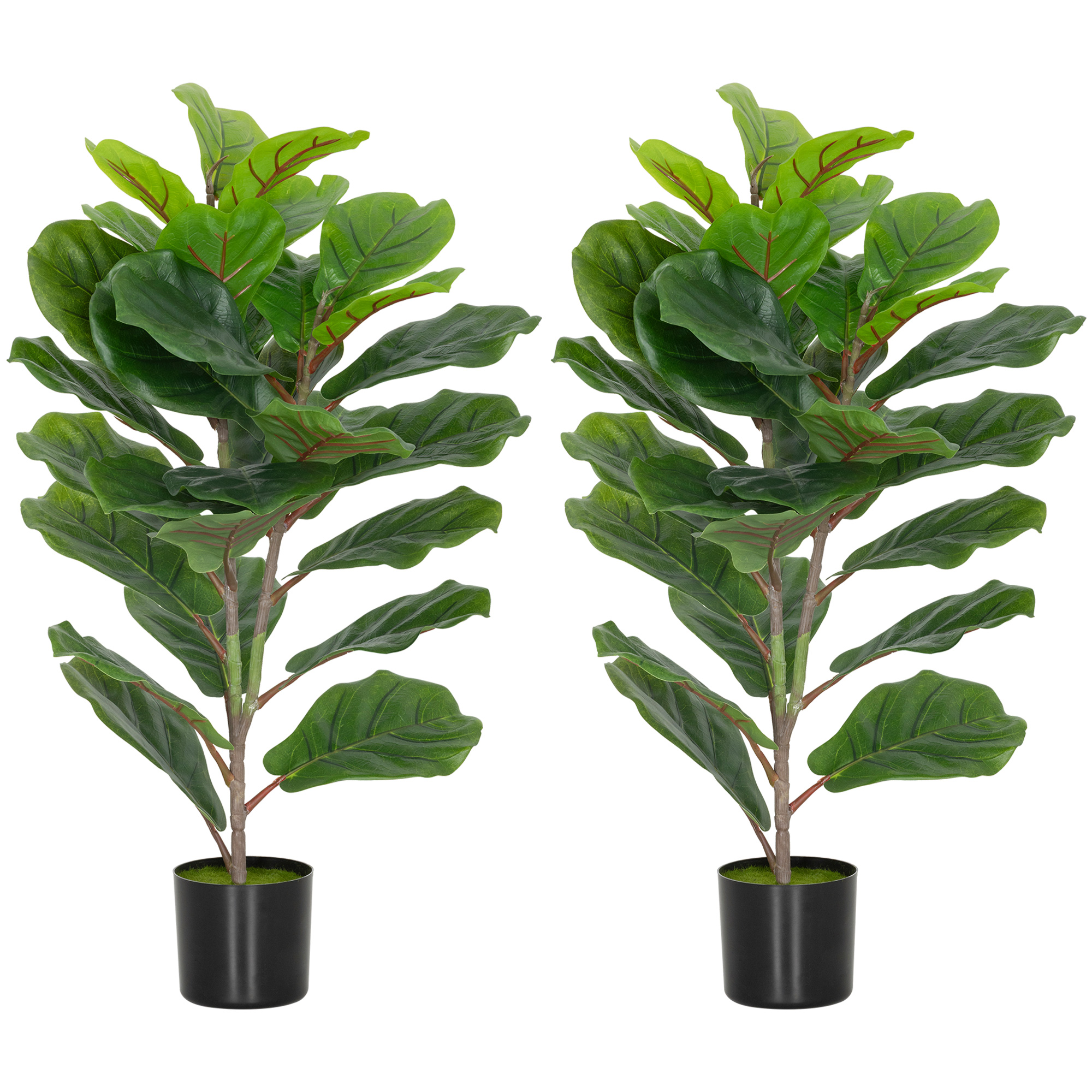 HOMCOM Lote de 2 plantas artificiales interiores 80 cm ficus árbol artificial con maceta de plástico y flocado verde