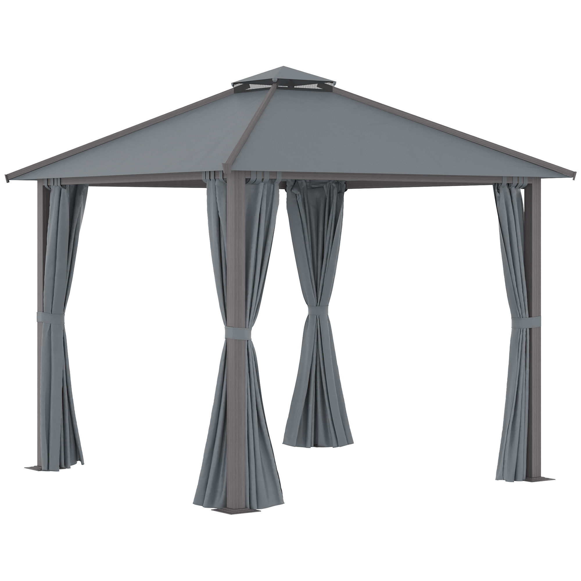 Outsunny Gazebo para jardín con terraza con 4 paredes laterales techo doble protección solar 3 x 3 m gris