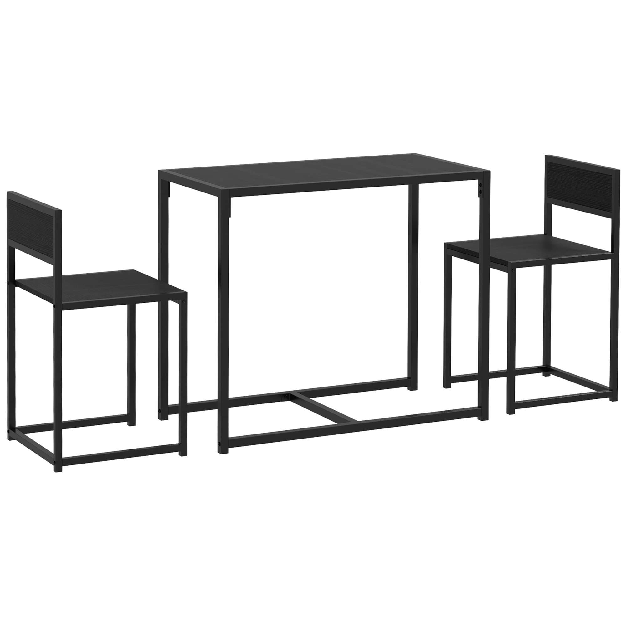 HOMCOM Conjunto mesa y sillas, mesa de comedor 3 piezas con 2 sillas encajables, para cocina, sala de estar, hogar, negro