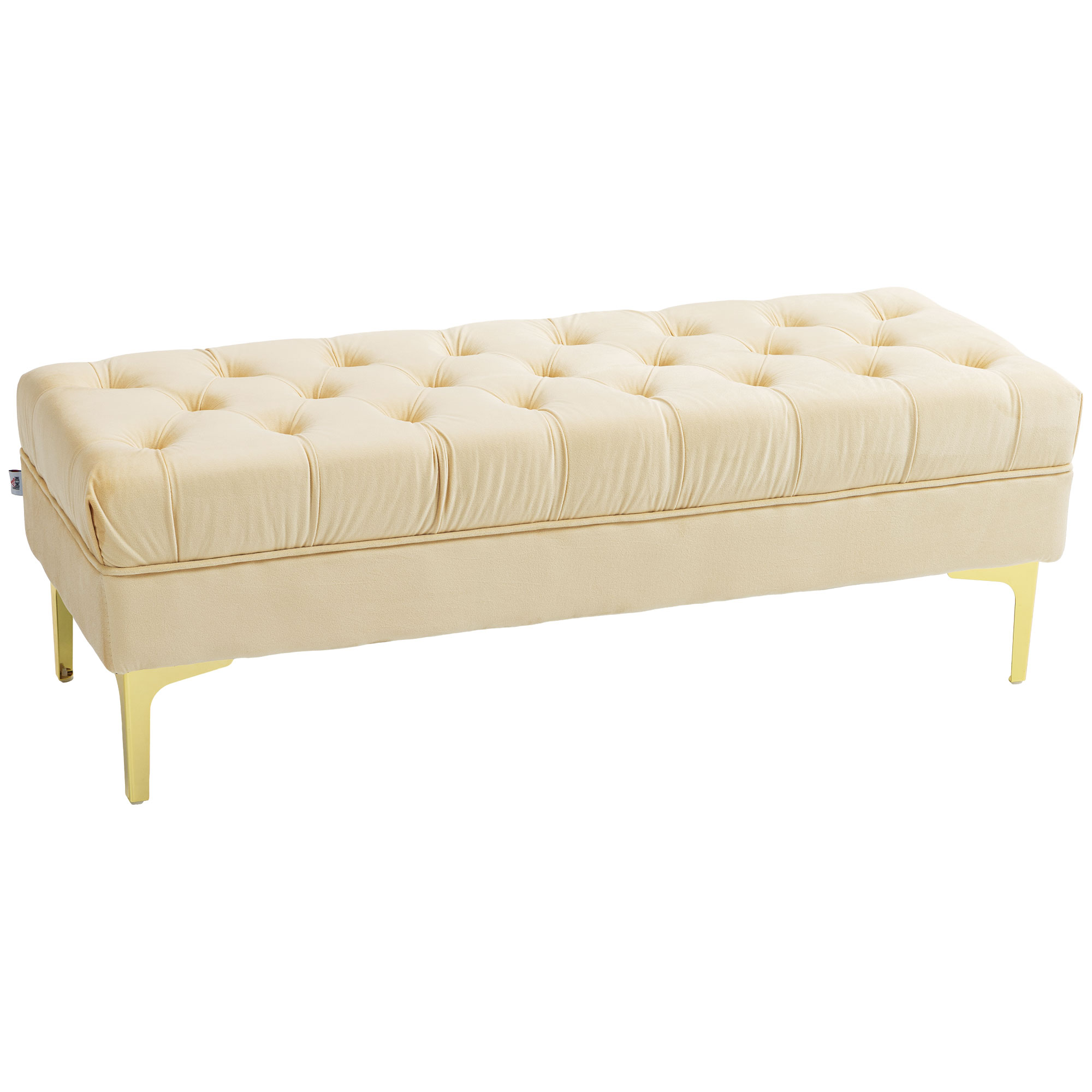 HOMCOM Banqueta capitoné de pie de cama estilo clásico chic dimensiones 118L x 45An x 42Al cm estructura de metal dorado terciopelo beige