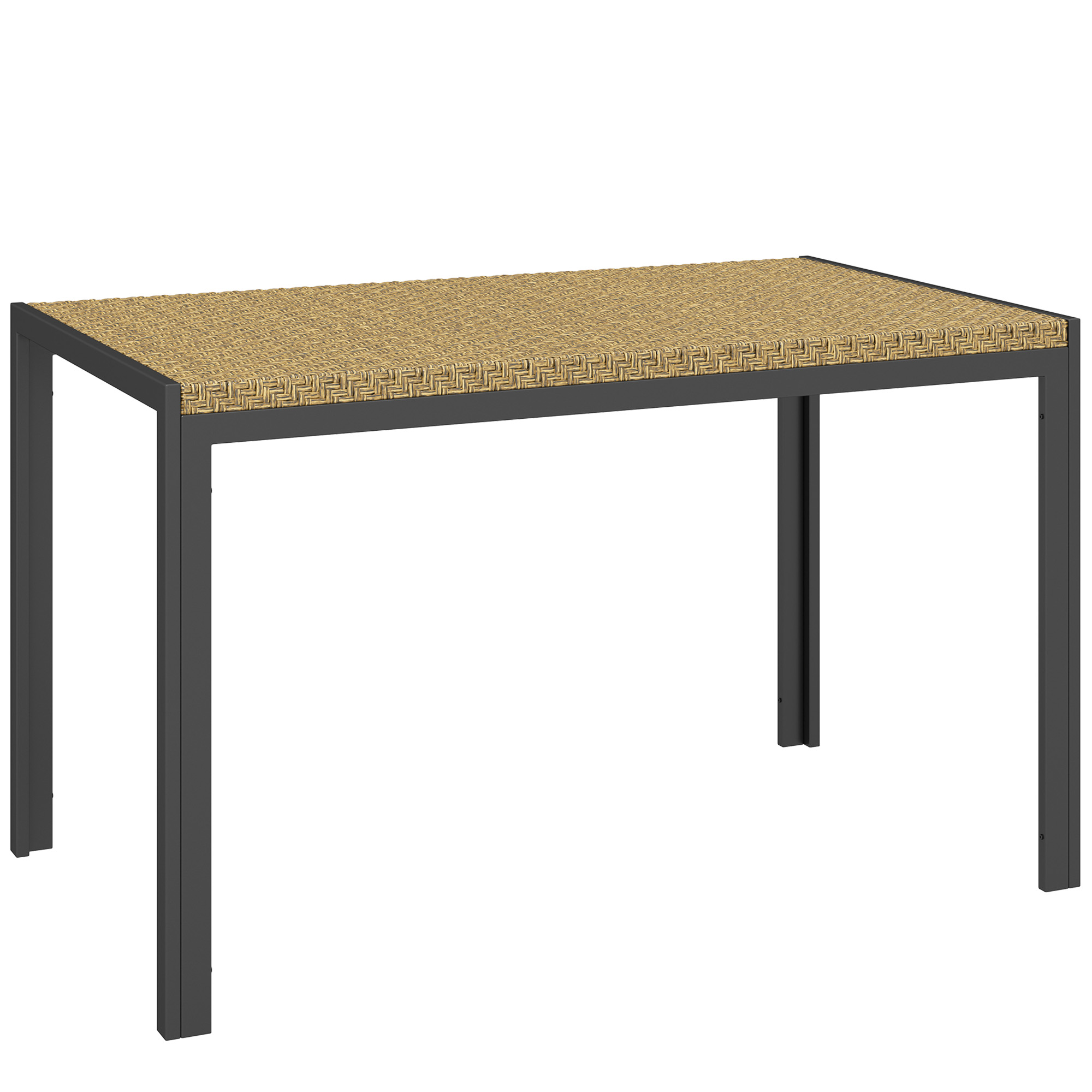 Outsunny Mesa de jardín rectangular 4 personas en acero y tablero de resina trenzada PE efecto ratán, dim. 120L x 70l x 72A cm