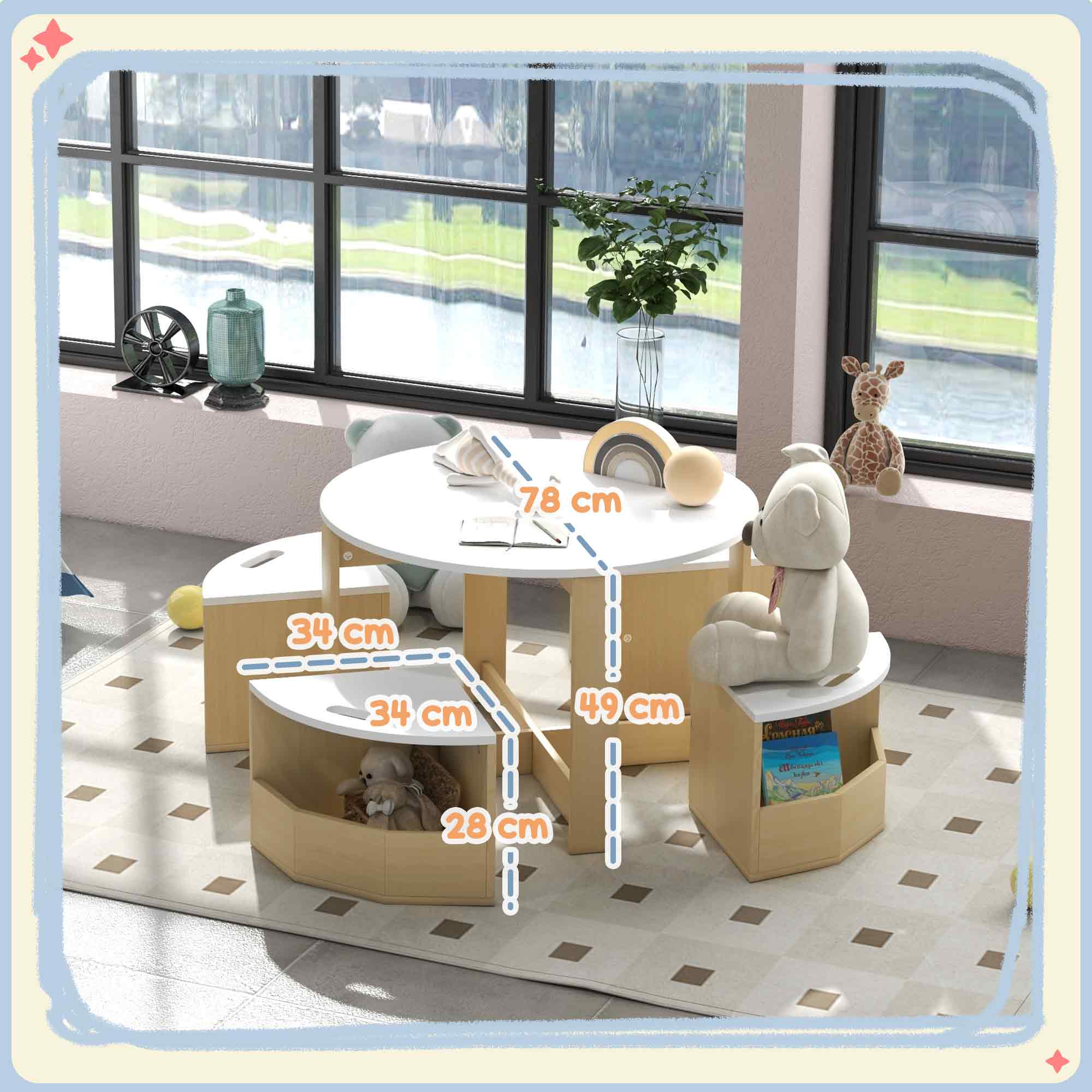 AIYAPLAY Five-Piece Kids Table and Chairs Set with Storage, for Ages 3-8 Years, White 3