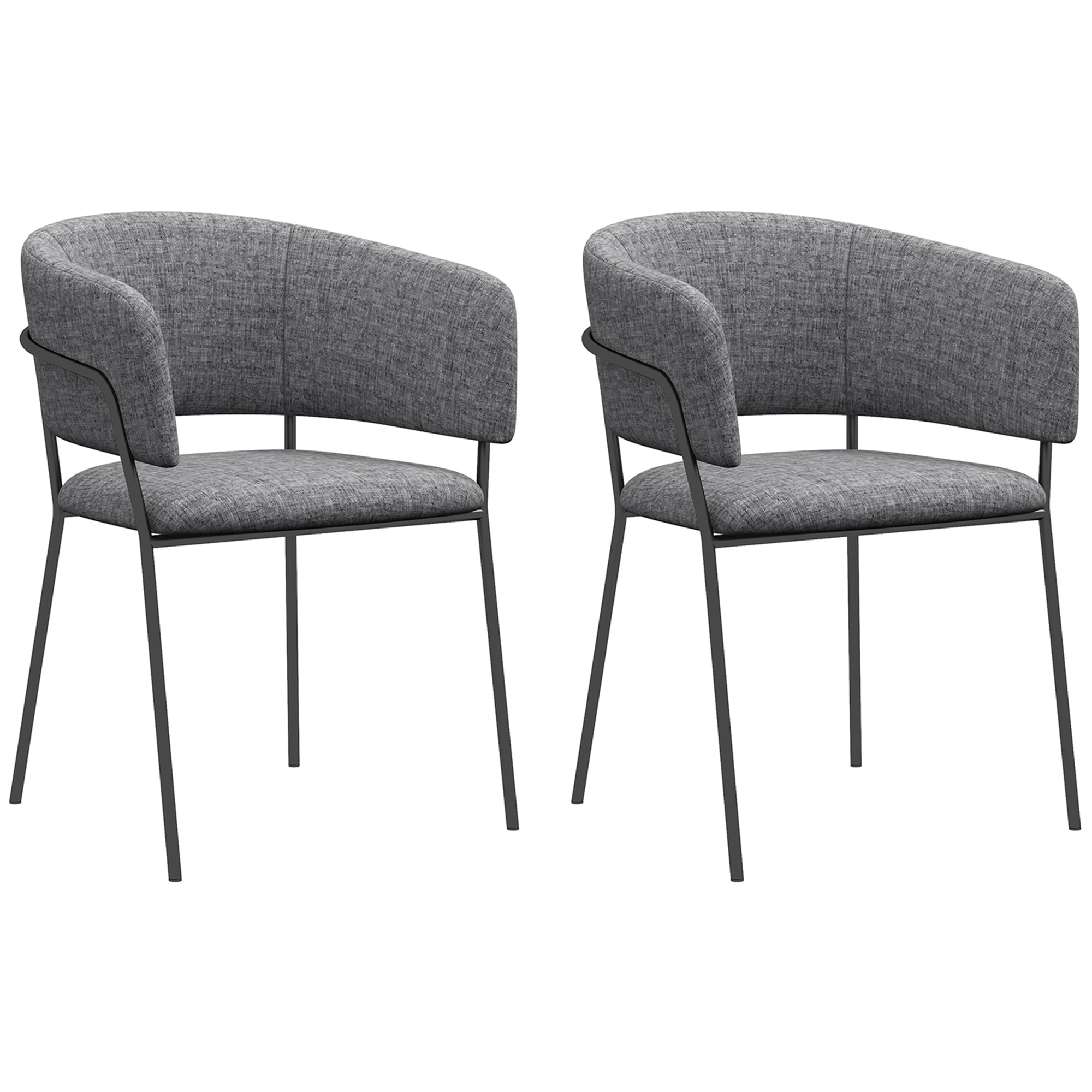 HOMCOM Lot de 2 scaune de dining picioare din oțel, șezut tapitat în material textil aspect lin, gri | Aosom Romania