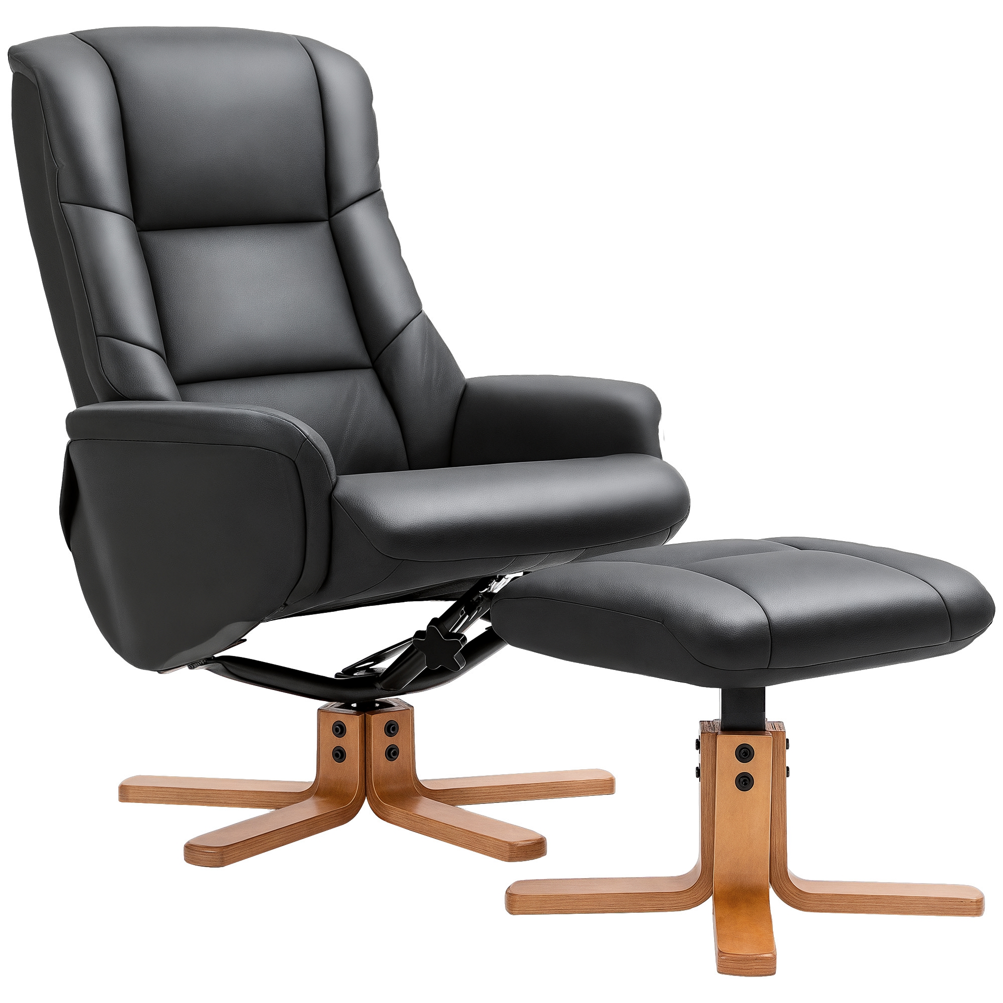 HOMCOM Relaxsessel cu Hocker Funcție de culcare Piele ecologică până la 150 kg 71 x 84 x 102 cm Negru | Aosom Romania