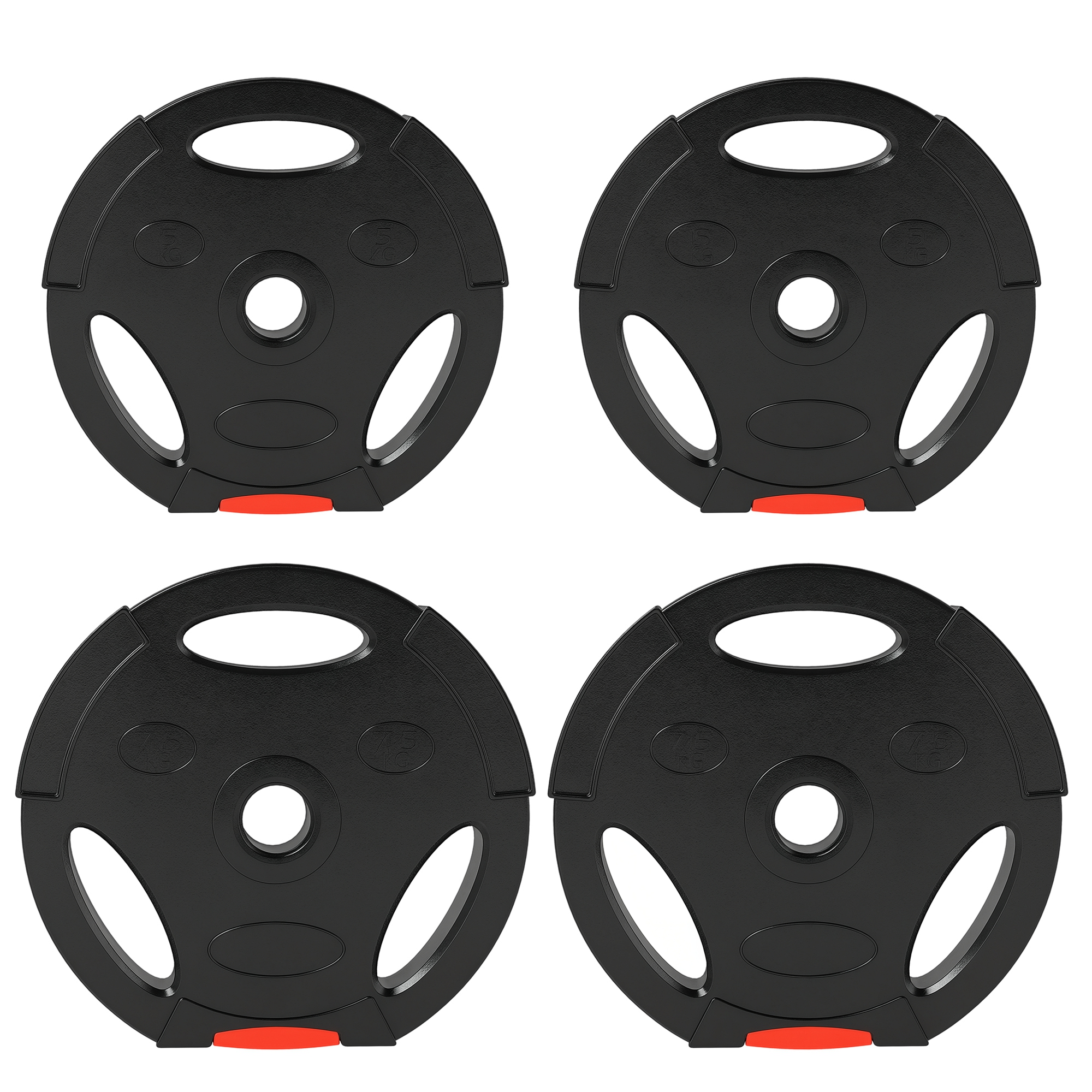 SPORTNOW Set de 4 plăci de greutate pentru antrenament, sală de fitness, antrenament acasă, antrenament de forță, 2 x 7,5 kg și 2 x 5 kg, Negru | Aosom Romania