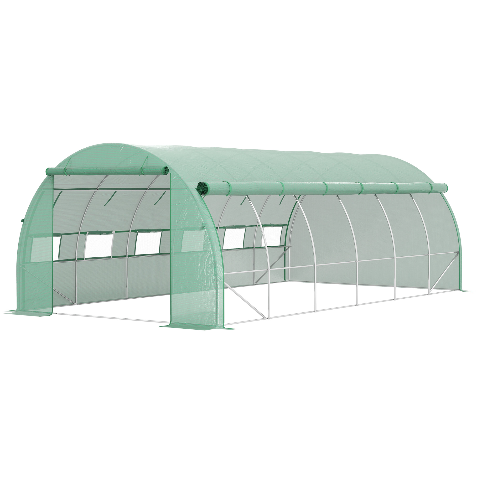 Outsunny Seră de grădină seră tunel 18 m² cu ușă, pereți laterali cu fermoar 12 ferestre oțel PE  4 x 3 x 2 m verde | Aosom Romania
