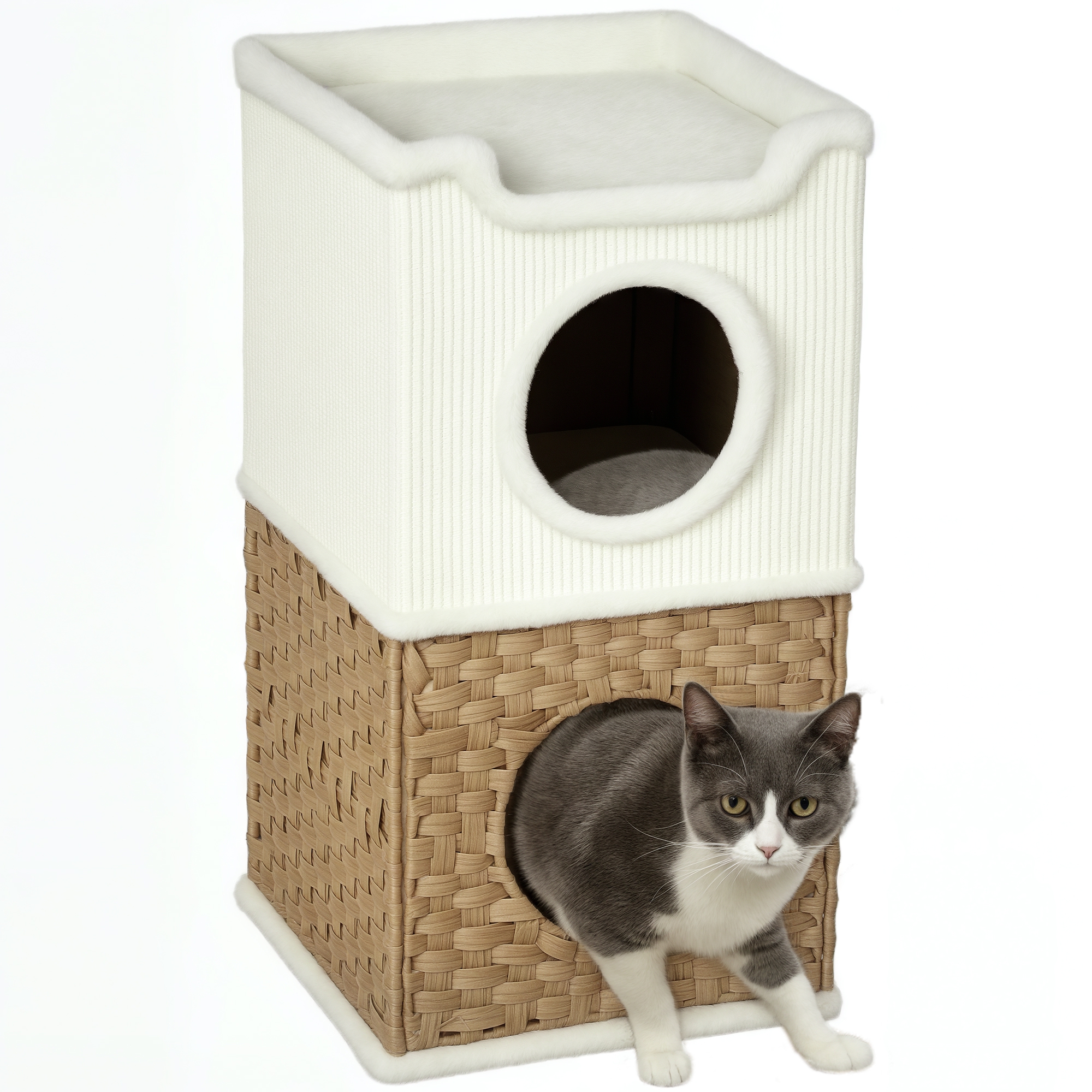 PawHut Casa pentru pisici de interior cu 3 nivele, casa pentru pisici cu zgâriere din sisal pentru zgâriere 41 x 41 x 75,5 cm, crem | Aosom Romania