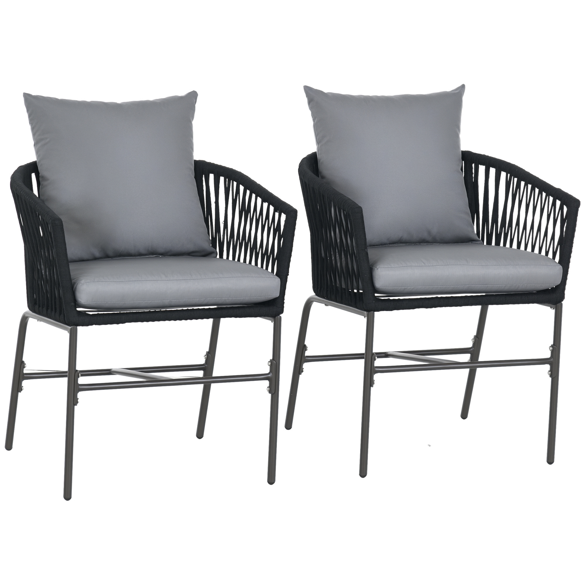 Outsunny Scaune de exterior, set de 2, design boho, perne pentru șezut și spătar, șezut confortabil, cadru metalic, Negru | Aosom Romania