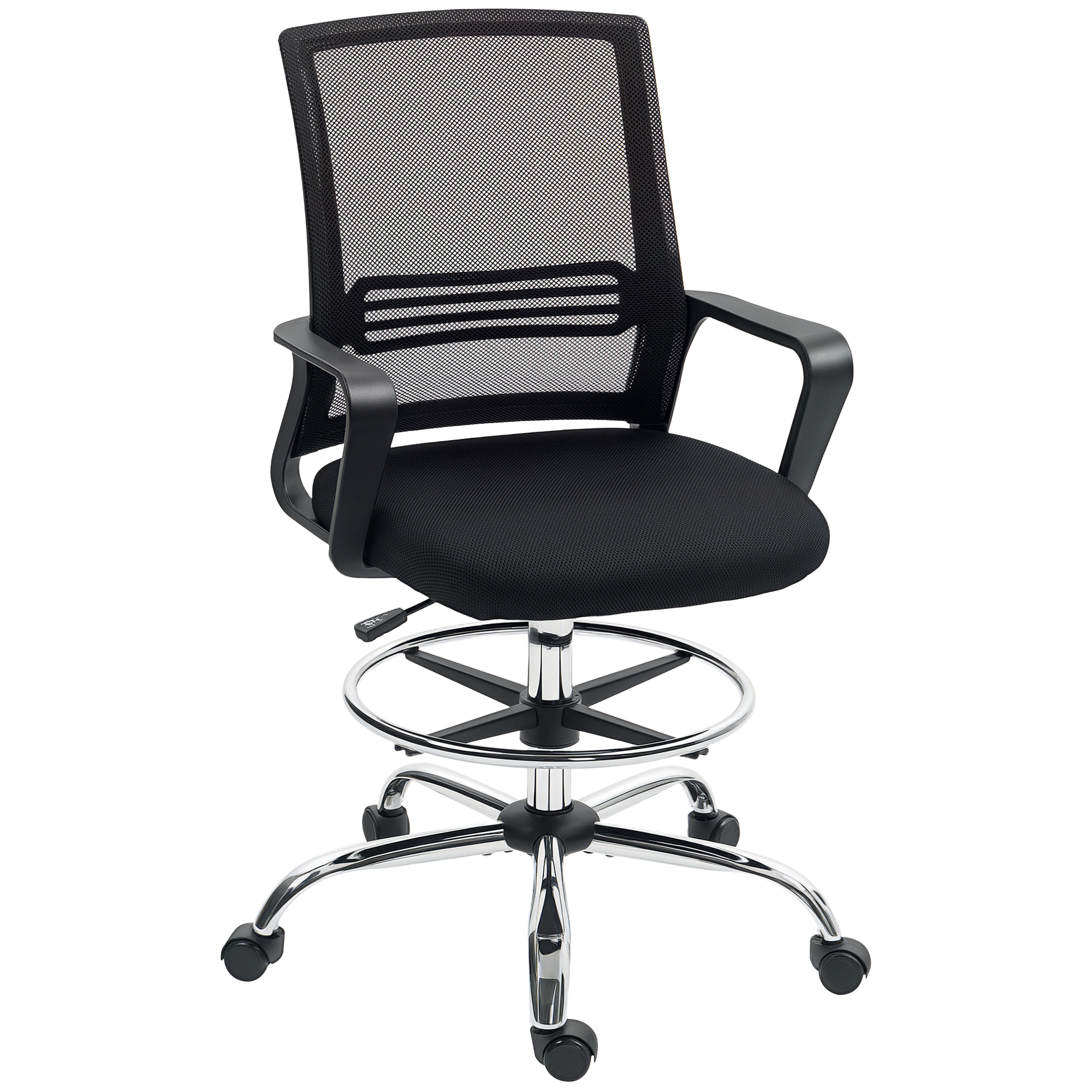 Scaun de birou HOMCOM, Scaun rotativ, Scaun de birou reglabil, cu role, Negru | Aosom Romania