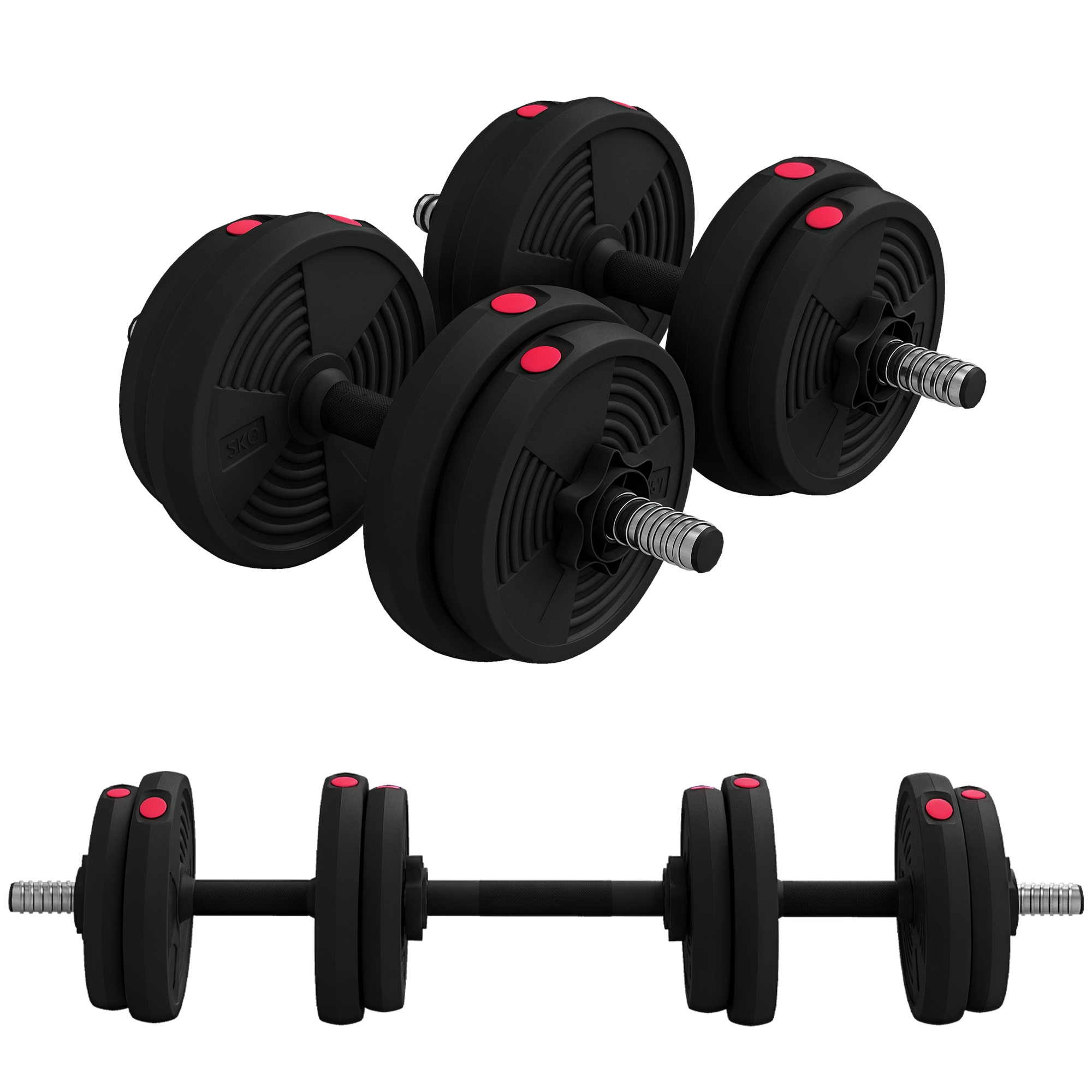 SPORTNOW Haltere 2 în 1 ajustabile, gantere cu mânere antiderapante, 15KG - Bare incluse | Aosom Romania