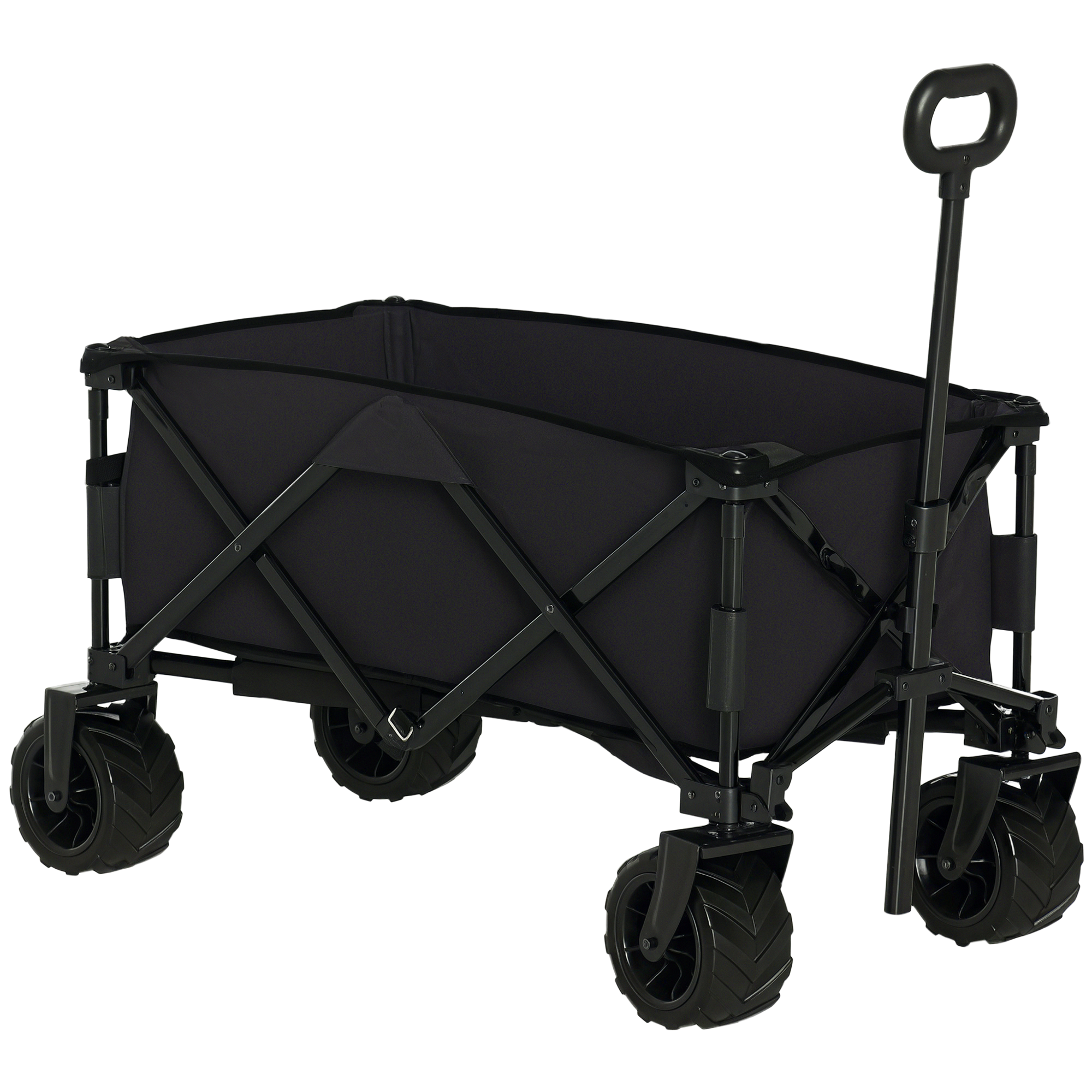 Outsunny Carucior plaja pliabil cu roti fata pivotante 360° si maner telescopic 108x55x55 cm negru | Aosom Romania